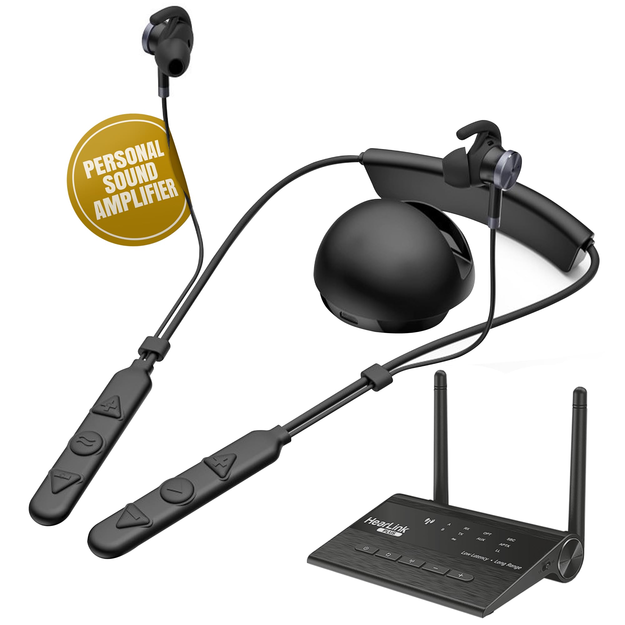 HearLink Wireless TV Sound System - Bluetooth Audio Transmitter & Hearing Amplifier Headphones for Seniors | Low Latency, Long Range Personal Sound Amplifier | Perfect for TV Watching, Movies, and Home Entertainment