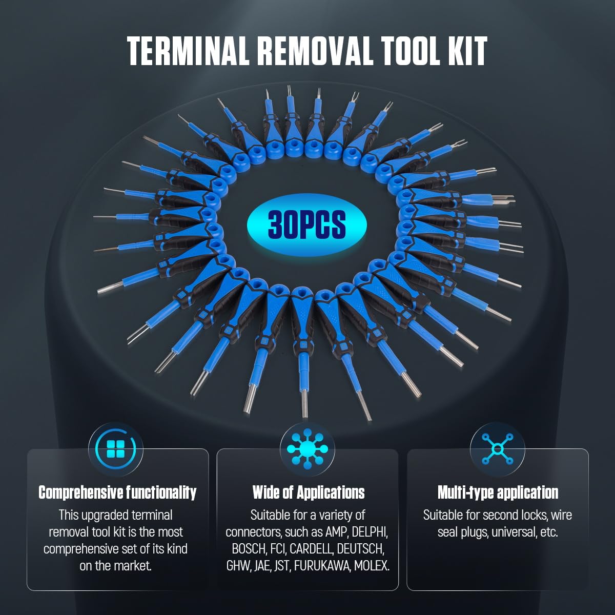 CMTOOL 30PCS Terminal Removal Tool Kit - Professional Automotive Electrical Pin Extractor & Depinning Tool Set for Car Wiring Repair | Ideal for Mechanics, DIY Auto Electrical Work & Vehicle Maintenance
