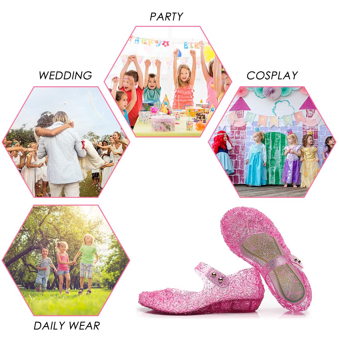 **Girls Princess Jelly Shoes - Sparkly Mary Jane Flats for Kids | Halloween, Christmas & Cosplay Costume | Party, Dress-Up & Everyday Play**