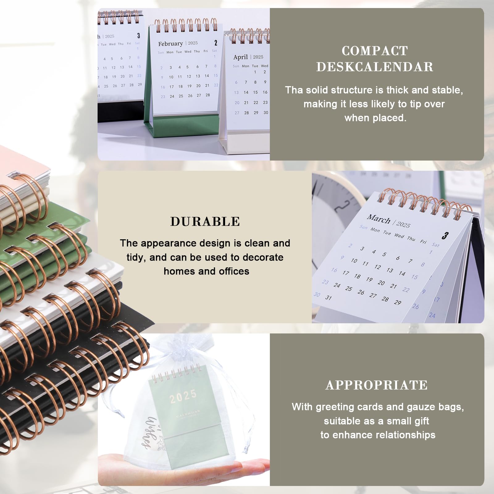 8-Piece Mini Desk Calendar Set 2025 with Gift Bag & Cards - Small Desktop Planner for Home, Office, School (4 Colors) | Perfect for Easter, Graduation, Coworker Gifts & Daily Planning Until December 2025