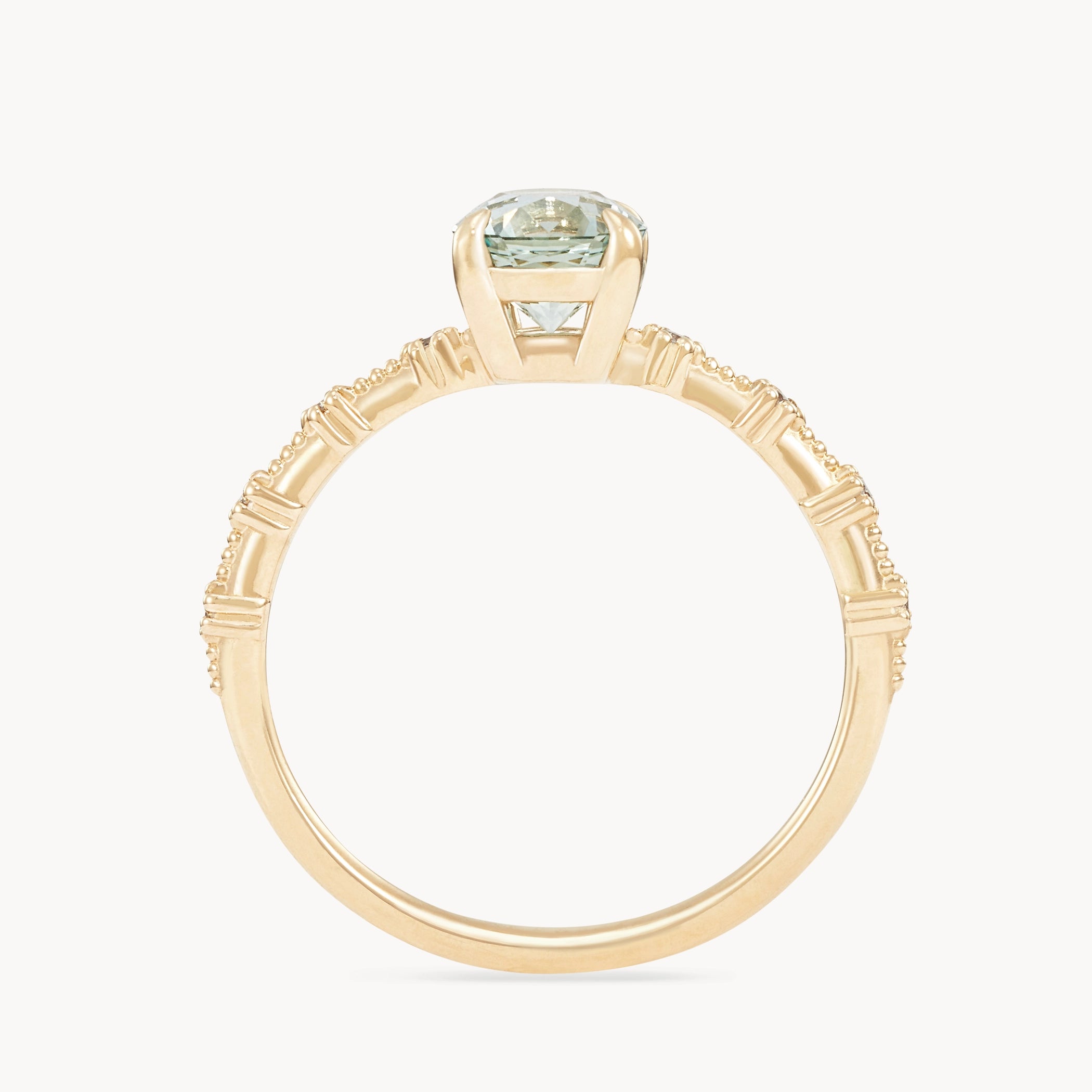 14K Yellow Gold Ring with Pale Mint Green Oval Sapphire - Unique One of a Kind Jewelry for Women | Perfect for Weddings, Anniversaries & Special Occasions
