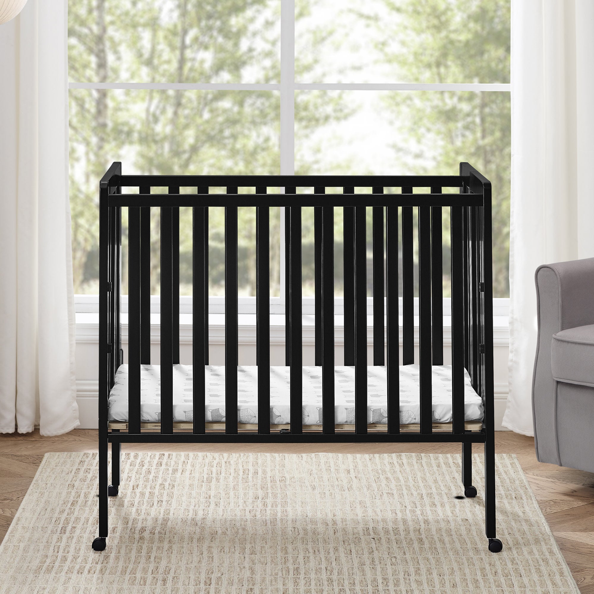 Lee Portable Folding Mini Crib with 1.5 Inch Mattress - Lightweight Travel Crib for Babies & Toddlers - Perfect for Home, Travel, and Daycare Use