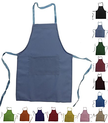 CHEFSKIN Kids Apron for Cooking & Arts - White with Center Pocket, Adjustable Straps, 100% Polyester Fabric - Durable, Fade & Shrink Resistant, Perfect for Drawing, Embroidering & Iron-On Designs - Ideal for Young Chefs, Baking Classes & DIY Craft Activities (Baby Blue, Size 100)