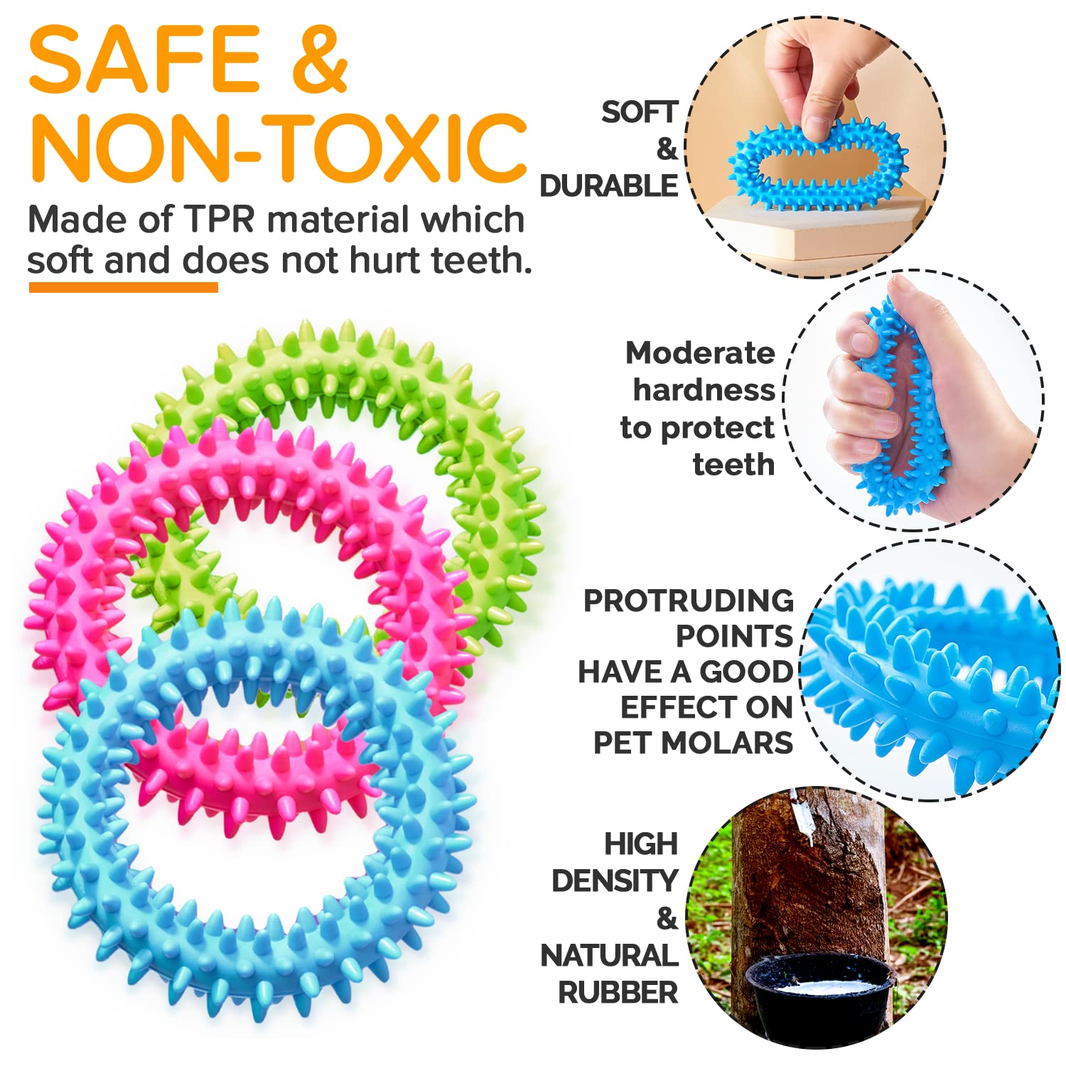 Hurray 3 Pack Puppy Teething Chew Toys - Relieve Itching, Clean Teeth, Durable Rubber Dental Chew for Small Dogs & Puppies Up to 15 lbs - Perfect for Teething Relief and Indoor Playtime