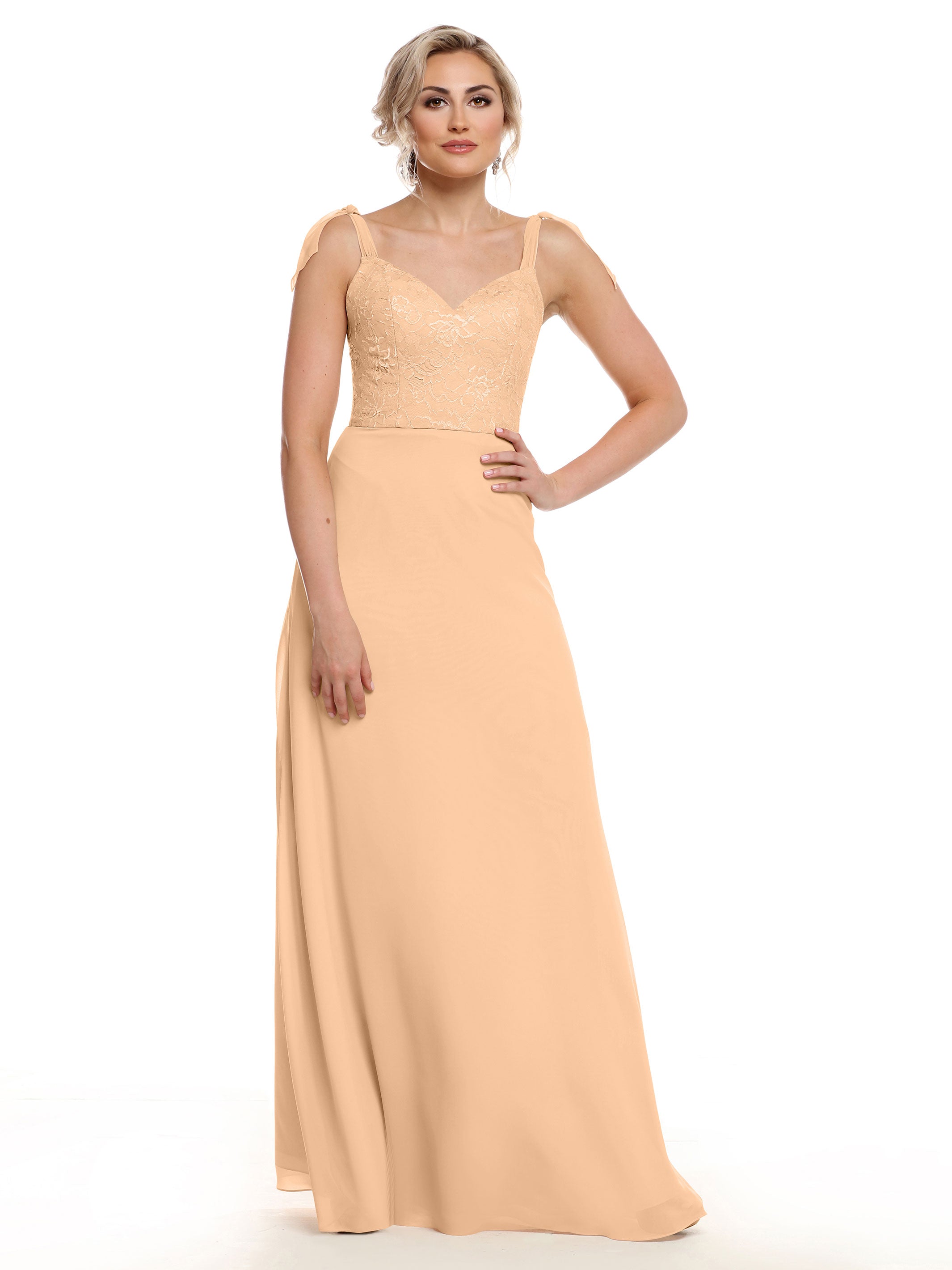 Elegant A-Line Bridesmaid Dress with Lace Bodice & Tulle Ribbon Straps - Perfect for Weddings, Formal Events & Special Occasions