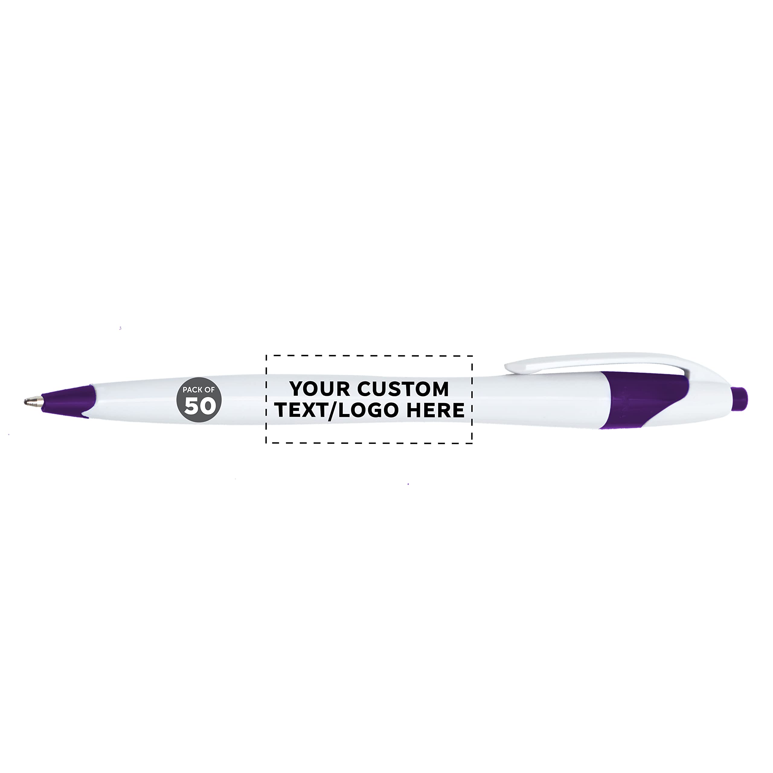 Custom Slim Curvy Ballpoint Pens - 50 Pack Bulk Personalized Promotional Pens with Black Ink | Retractable Office & School Supplies | Perfect for Business Gifts, Tradeshows, Branding Events (Purple)