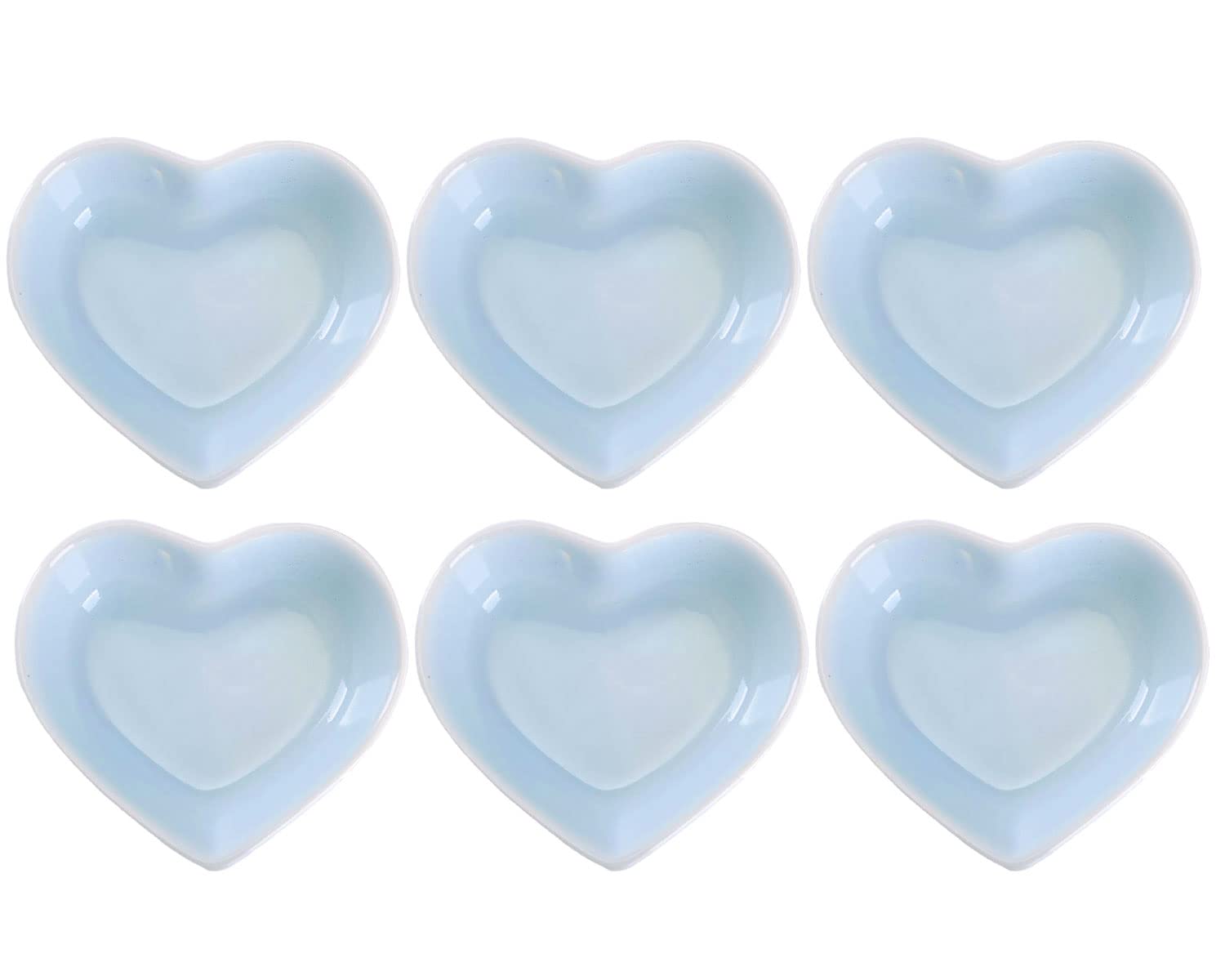 WHJY Blue Heart-Shaped Ceramic Side Dish Bowls - Set of 6, Contemporary Porcelain Condiment Dishes for Soy Sauce, Dipping Sauces, Perfect for Weddings, Birthday Parties, and Home Dining Decor