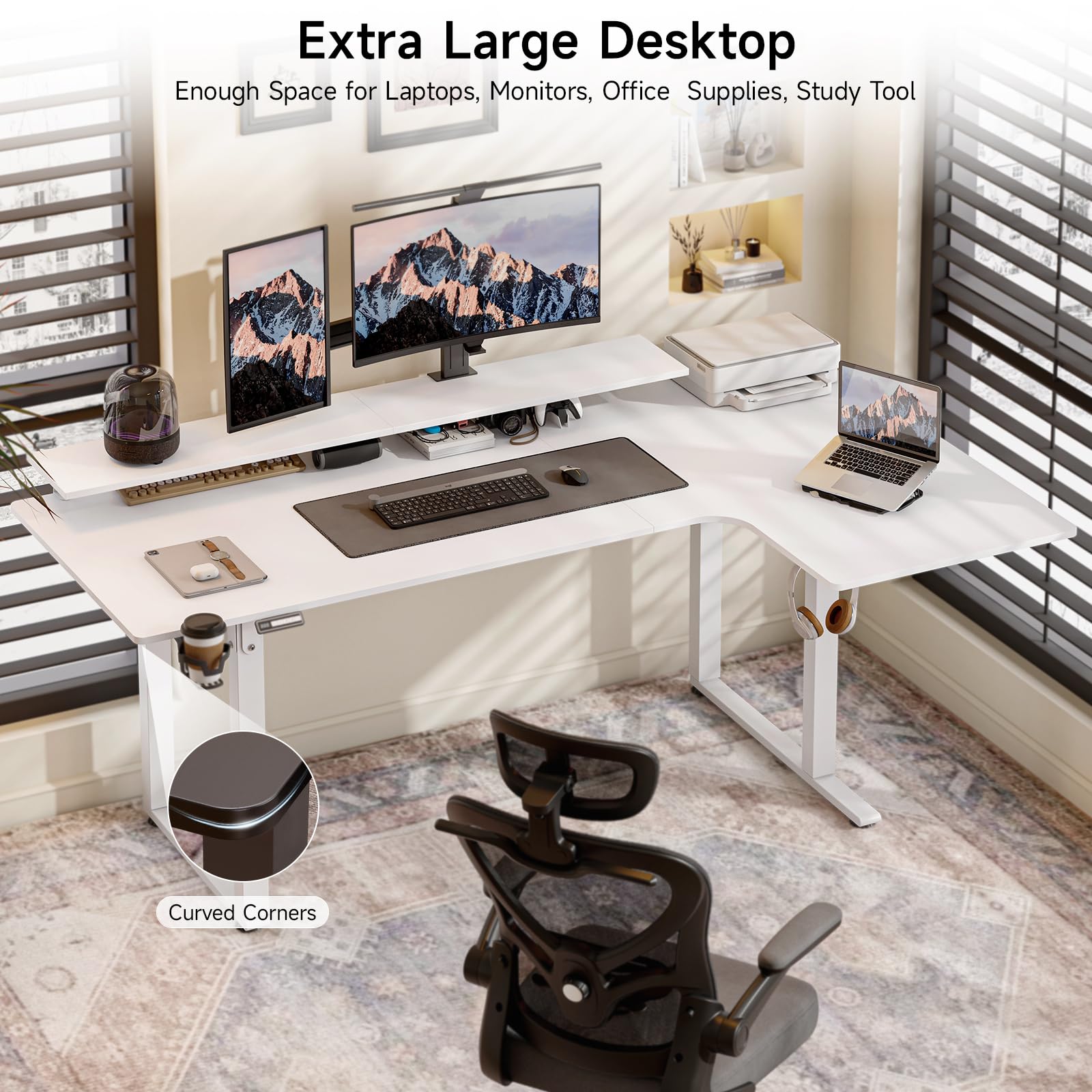 Electric L-Shaped Standing Desk 71x43 Inches - Dual Motor Adjustable Height (28-46