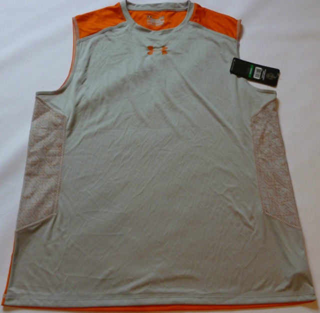 Under Armour Ether Fitted Printed Sleeveless Running Shirt for Men & Women - Moisture-Wicking Performance Tee in Orange/Grey for Gym, Jogging & Outdoor Workouts