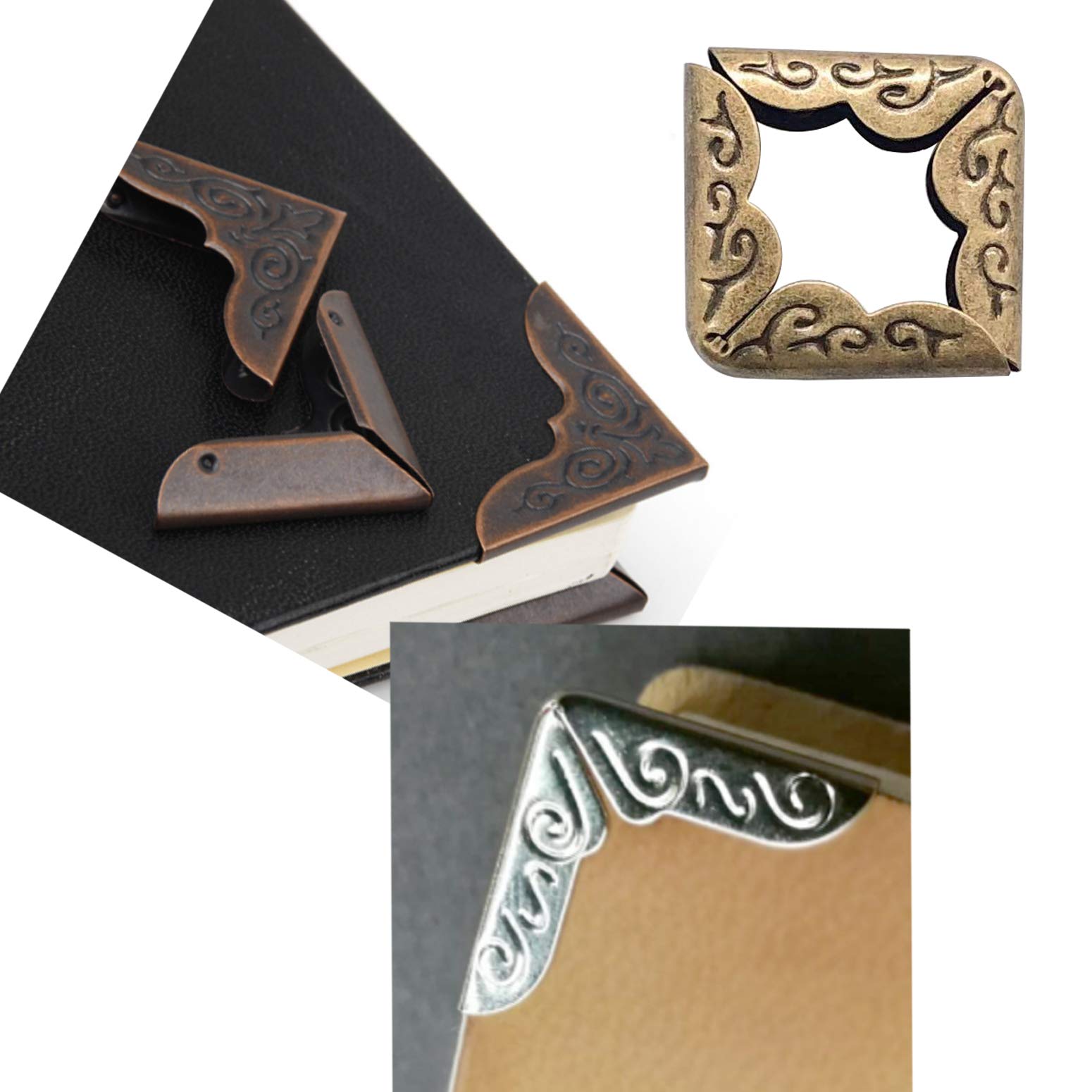 150PCS Metal Book Corner Protectors - Gold, Silver & Bronze (50PCS Each) - Scrapbook Album, Menu Folder Edge Guards for Home, Office & School Use
