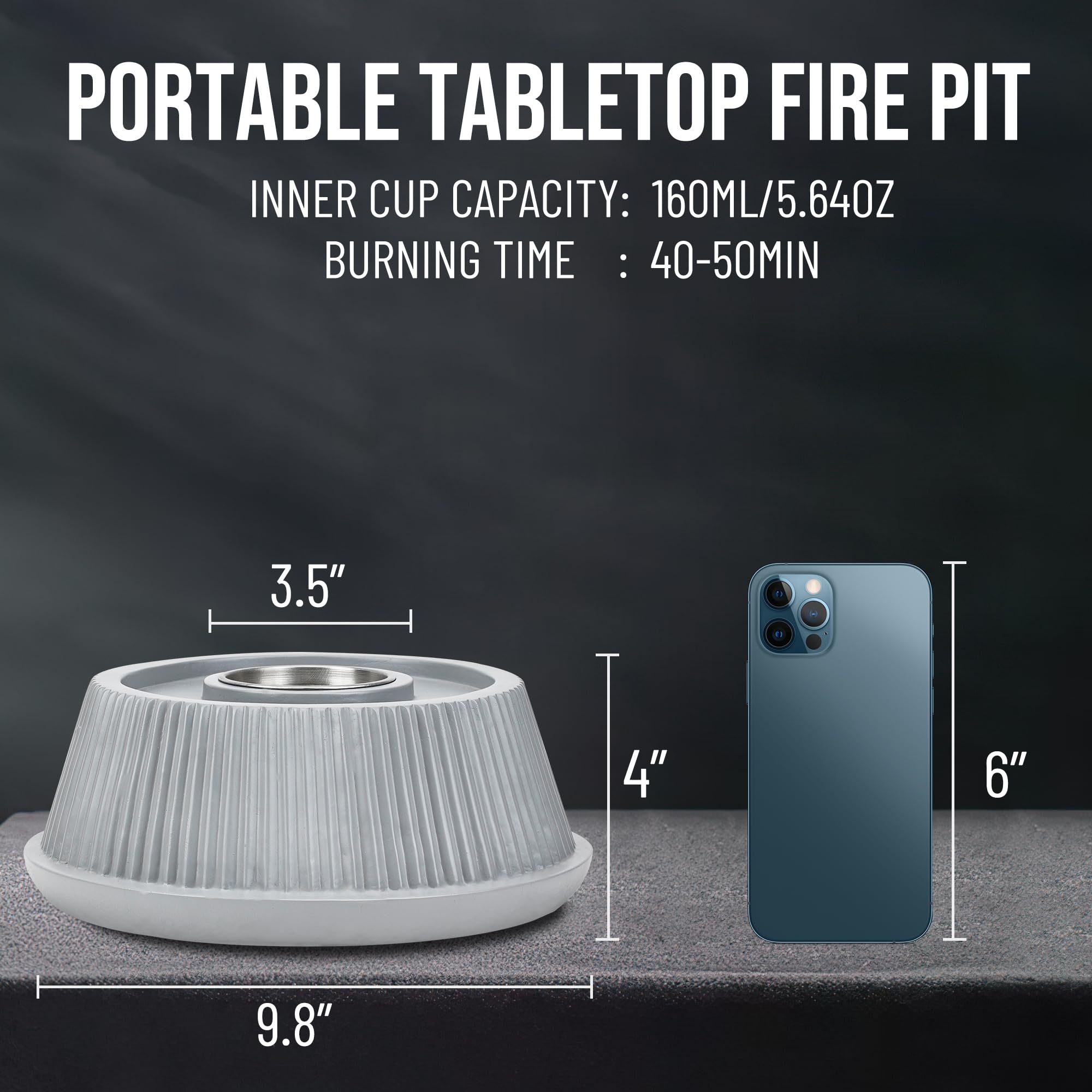 Portable Concrete Ethanol Fire Pit - Indoor/Outdoor Smokeless Fireplace for Camping & Gifting