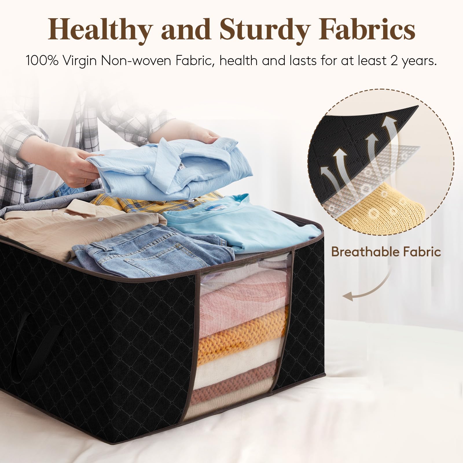 Lifewit 4-Pack Foldable Storage Bins with Lids & Clear Windows - Reinforced Handles for Clothes, Blankets, Bedding Organization | Perfect for Closet, Bedroom, and Home Storage Solutions