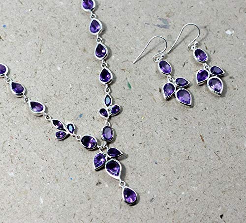 925 Sterling Silver Amethyst Jewelry Set for Women - Elegant Necklace & Earrings Wedding Set | Perfect for Bridal, Anniversary, and Special Occasion Gifts