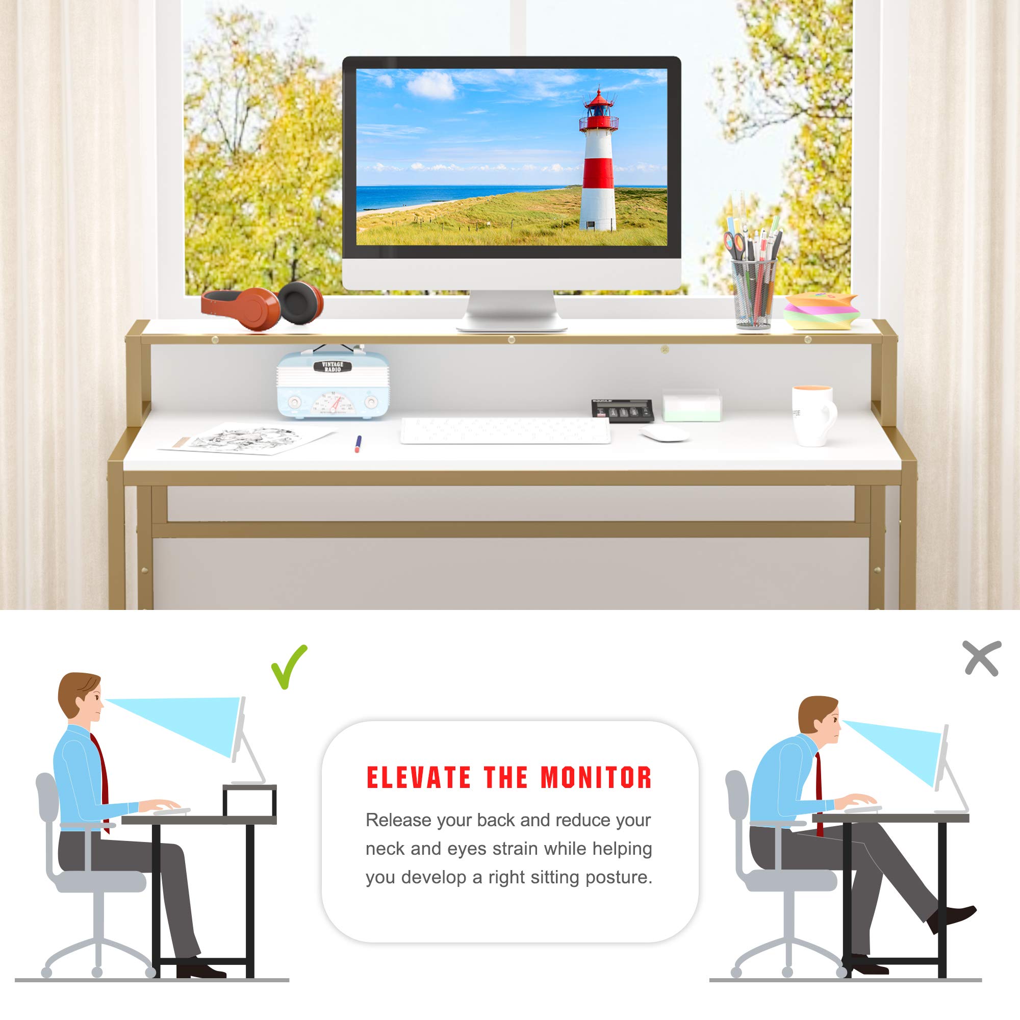Teraves 33 Inch Computer Desk with 5 Tier Shelves - Reversible Writing Desk with Storage for Home Office, Study Table & Bookcase - Perfect for Small Spaces, Gaming Setup, and Remote Work