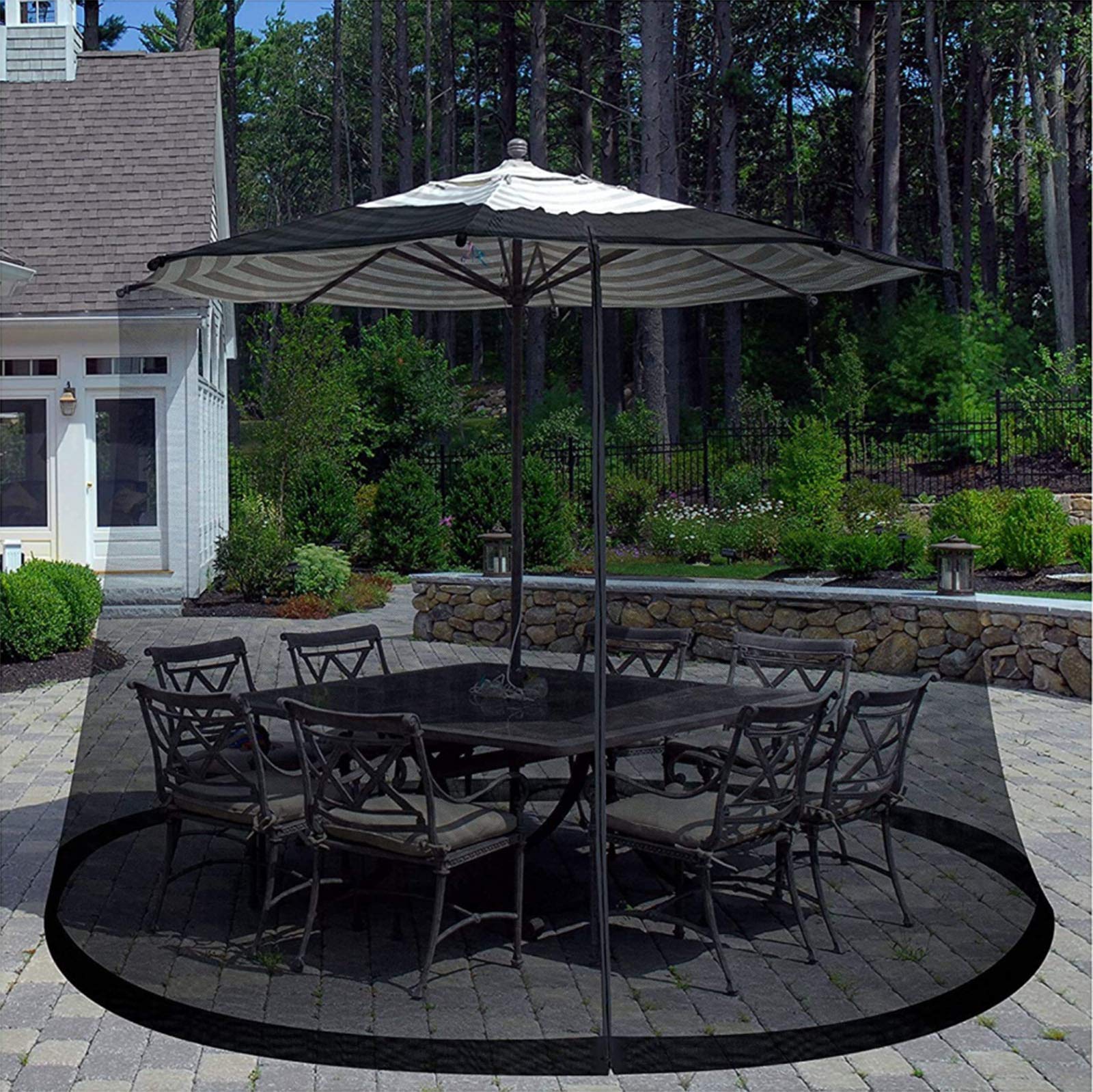 Olaffi Polyester Mesh Net Screen for Patio Umbrella - Mosquito Net with Zipper Door & Adjustable Rope - Fits 9-9.8 FT Outdoor Umbrellas & Tables - Perfect for Backyard, Deck, and Poolside Protection