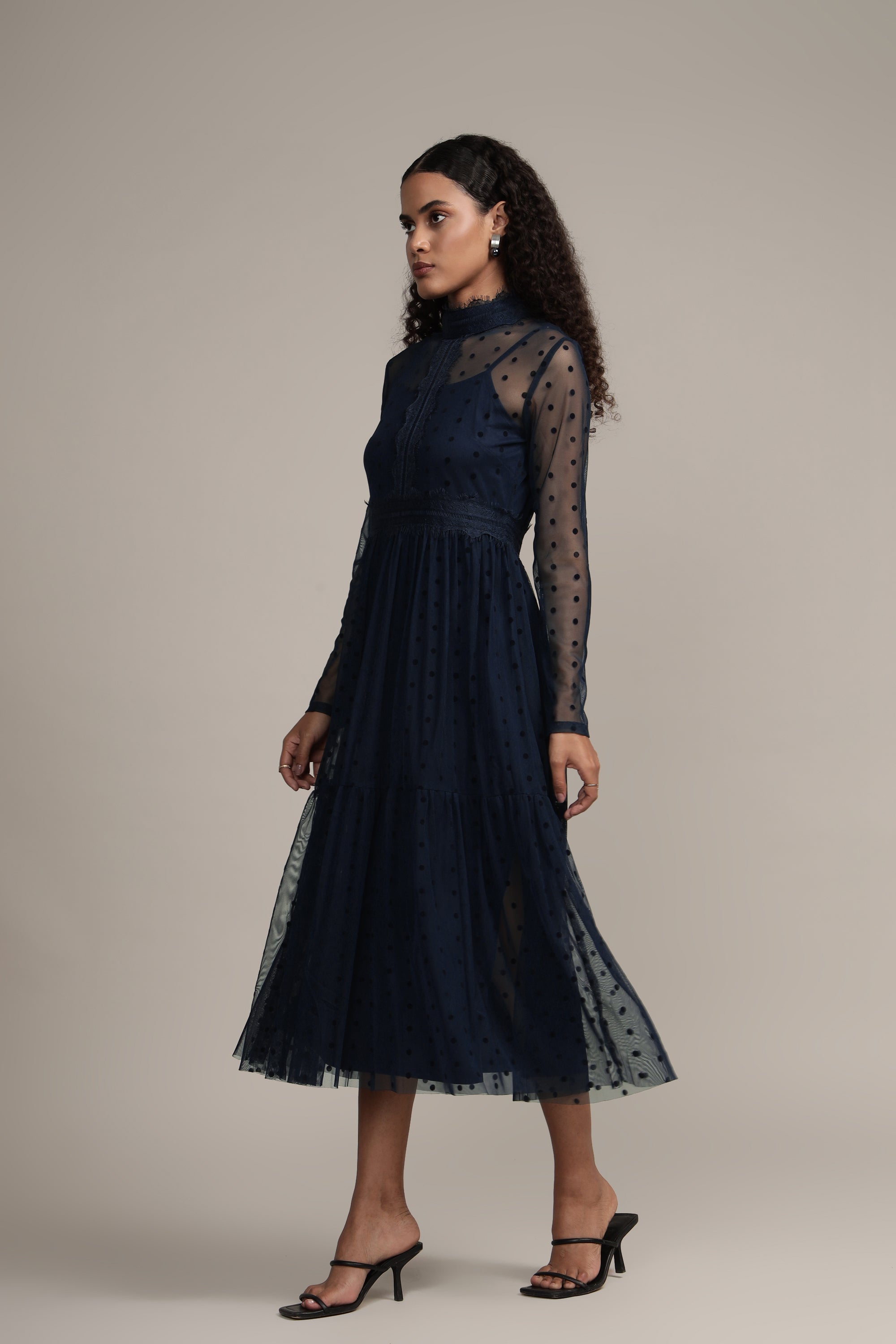 Roman Lola Navy Blue Polka Dot Midi Dress - Flowy Summer Dress for Women, Perfect for Beach Vacations, Brunch Dates & Casual Outings