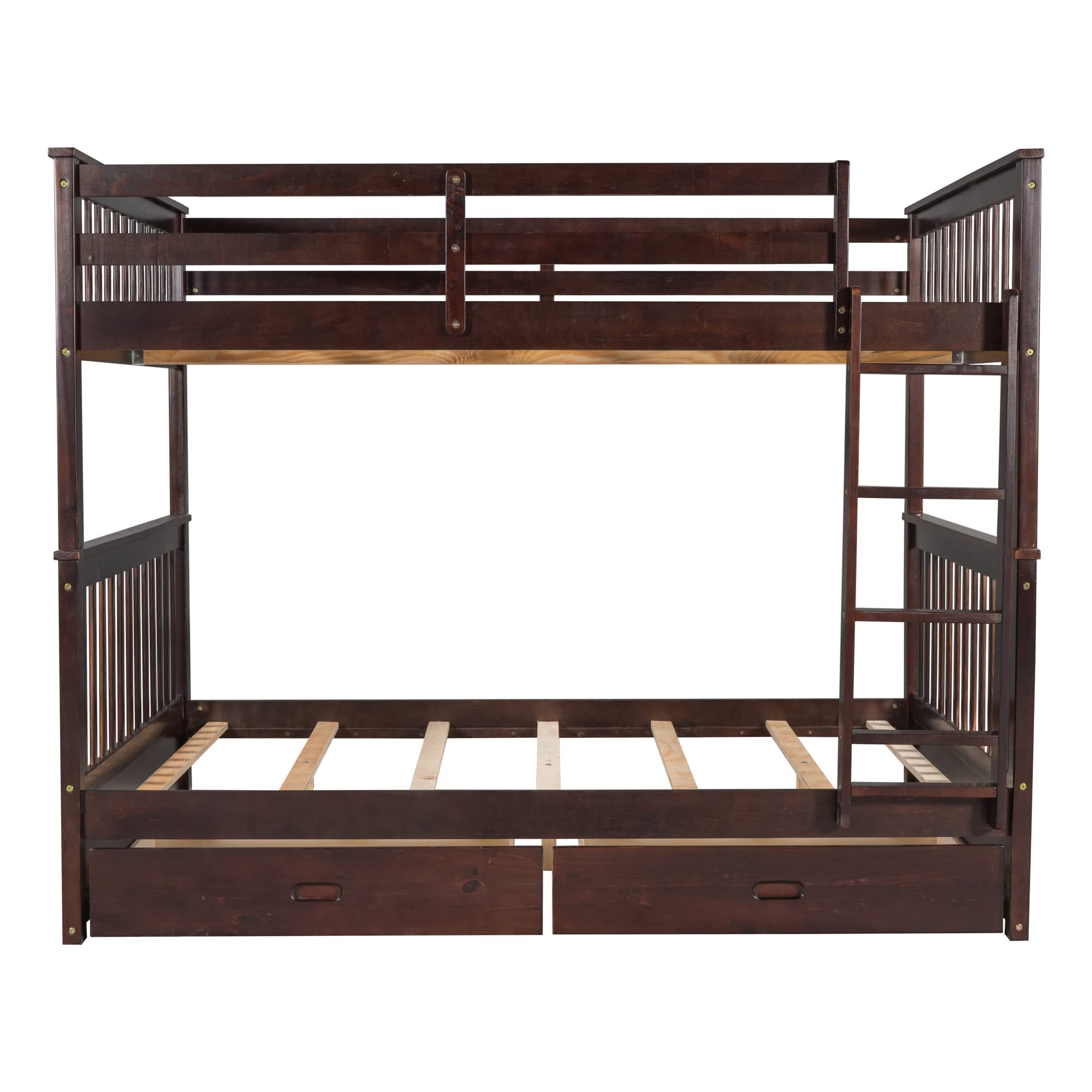 P PURLOVE Full Over Full Bunk Bed with 2 Storage Drawers - Wooden Bunk Bed Frame with Ladder - Convertible to 2 Twin Beds - No Box Spring Needed - Ideal for Kids, Teens, Boys & Girls Bedrooms (Espresso Finish) | Space-Saving Solution for Small Rooms, Dorms & Shared Kids' Bedrooms