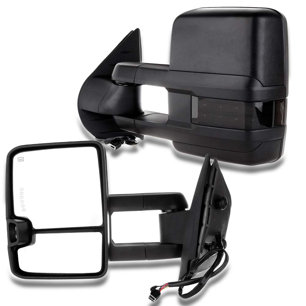 OCPTY Power-Adjusted Heated Towing Mirrors with Turn Signal - Black Housing (Left & Right) - Compatible with 2007-2013 Chevy Avalanche 1500, Suburban 1500/2500, Tahoe & GMC Yukon - Perfect for Towing, Camping & Off-Road Adventures