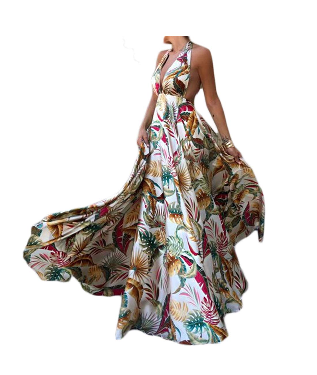 Chasing the Dream Women's Summer Dress - Halter Neck, Pleated, Printed Maxi Dress with Floral Pattern | Perfect for Beach Vacations, Date Nights & Summer Parties