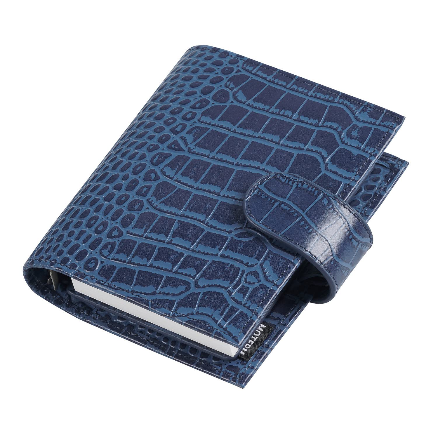 Moterm Pocket Regular Rings Planner - Genuine Leather Binder Organizer with 19mm Rings (Croc-Blue) | Perfect for Daily Planning, Journaling & Note-taking | Premium Leather Planner for Work, School & Personal Organization