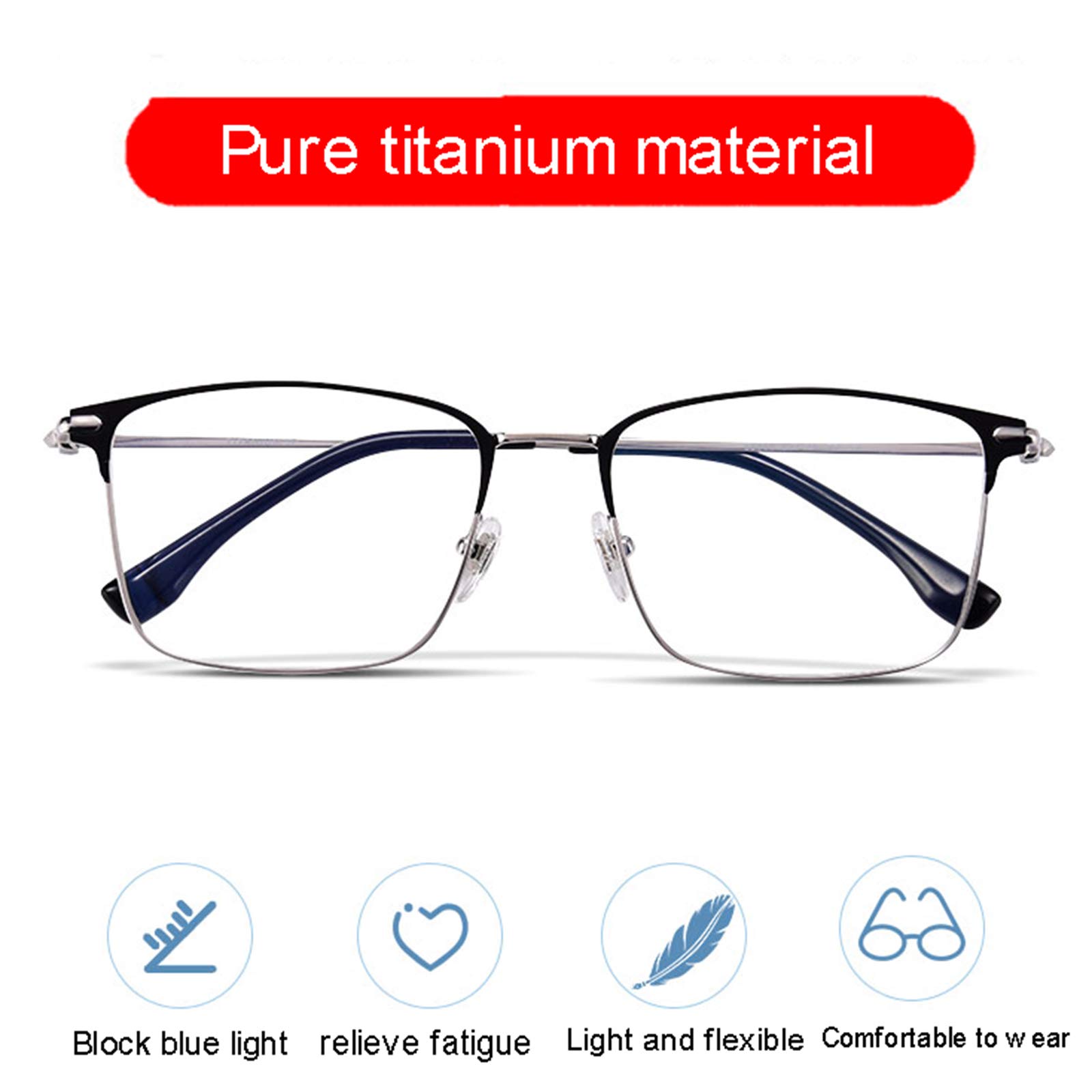Blue Light Blocking Reading Glasses for Men - Anti Glare Computer Glasses with UV Protection & HD Anti-Radiation - Pure Titanium Frame (+1.5 Strength) - Perfect for Office Work, Gaming & Night Reading