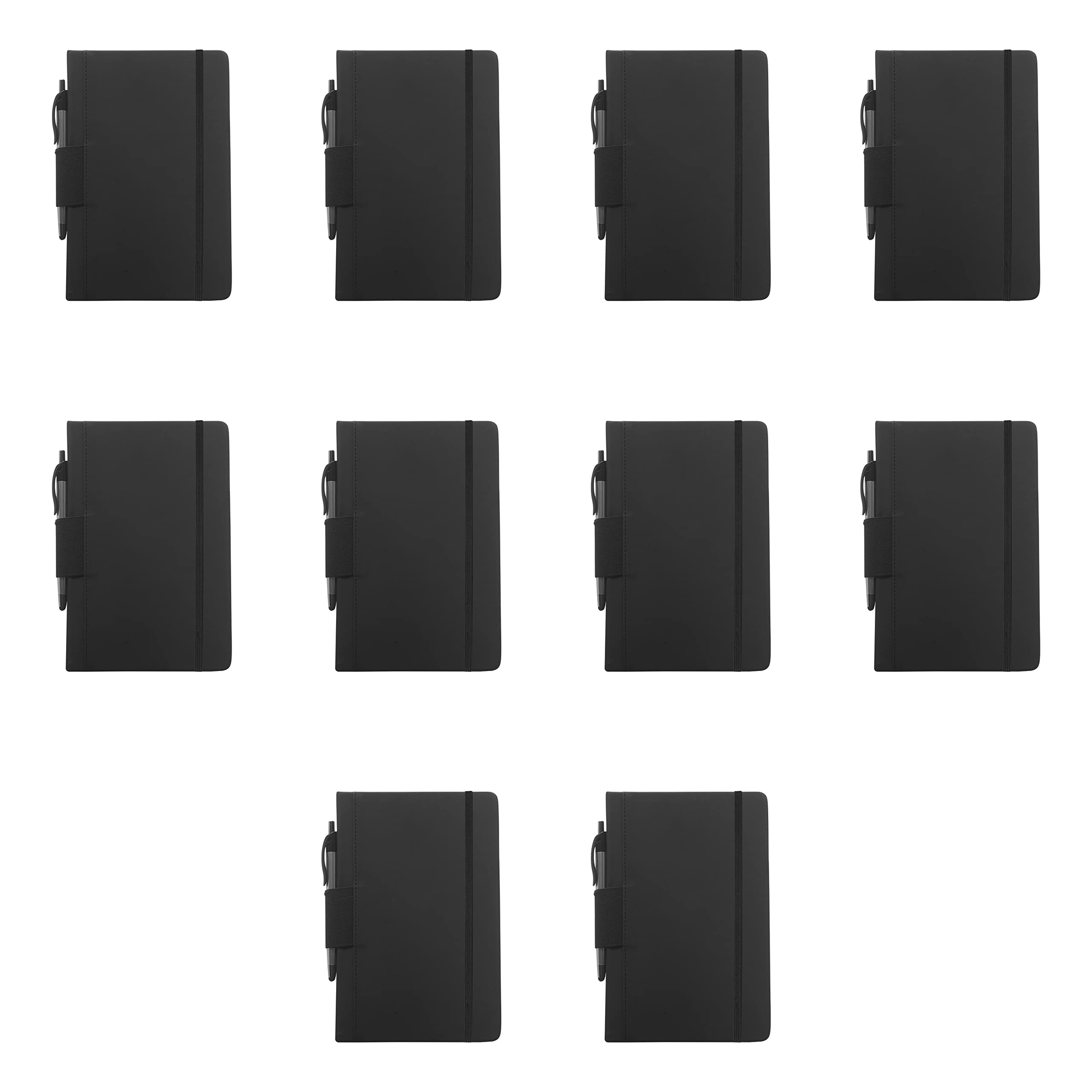Premium 10-Pack Executive Notebooks with Pen - 6 x 8.5 Inches, Eco-Friendly Recycled Paper, Pen Loop & Closure Strap - Black - Perfect for Office, Business Meetings & Gift Giving