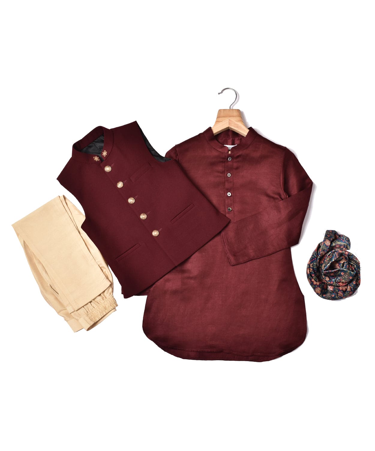 Pre Order: Stylish Maroon Bandi Set with Matching Kurta & Printed Stole - Perfect for Weddings, Festivals & Special Occasions