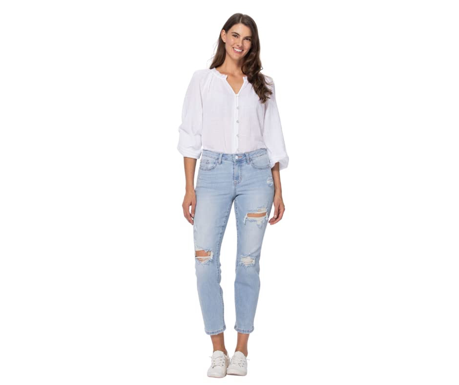 Judy Blue Super Light Destroyed Boyfriend Relaxed Denim Jeans for Women | Comfortable Distressed Skinny Jeans | Perfect for Casual Wear, Dating & Everyday Outfits