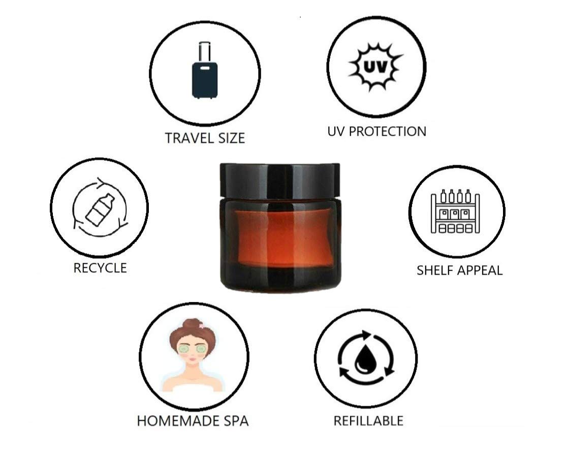 Brown Glass Cosmetic Jars 10ml with Black Screw Lids - 6 Pack Small Travel Size Containers for Creams, Lotions & Makeup | Perfect for DIY Skincare, Sample Products & Portable Beauty Storage
