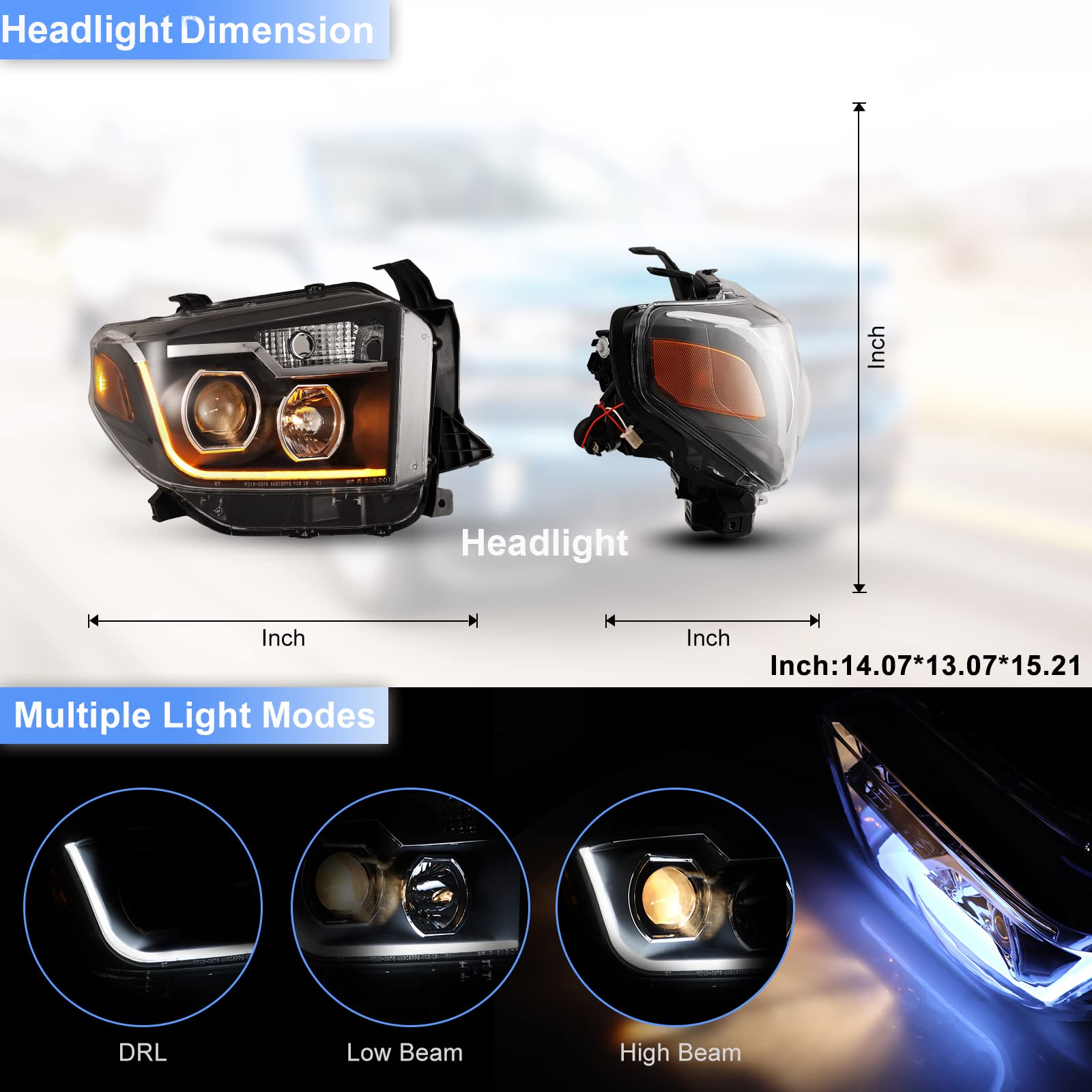 ROXX Full LED Projector Headlights Assembly for Toyota Tundra 2014-2017 | Black Housing with DRL & Turn Signals | Upgrade Pickup Truck Lighting for Night Driving & Off-Road Adventures