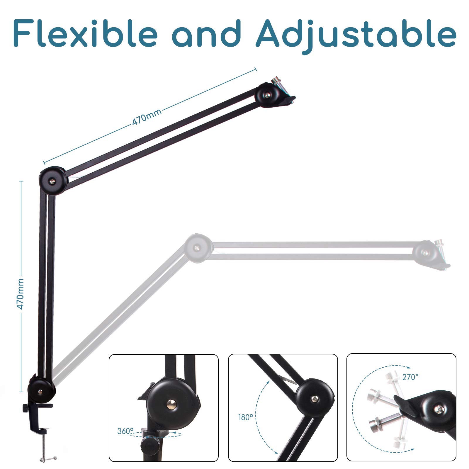 Adjustable Microphone Stand with Suspension Boom & Built-in Spring - Compact Scissor Mic Arm for Studio Recording, Podcasting, Streaming & Voice-Over (Perfect for Home Studios & Professional Broadcasts)