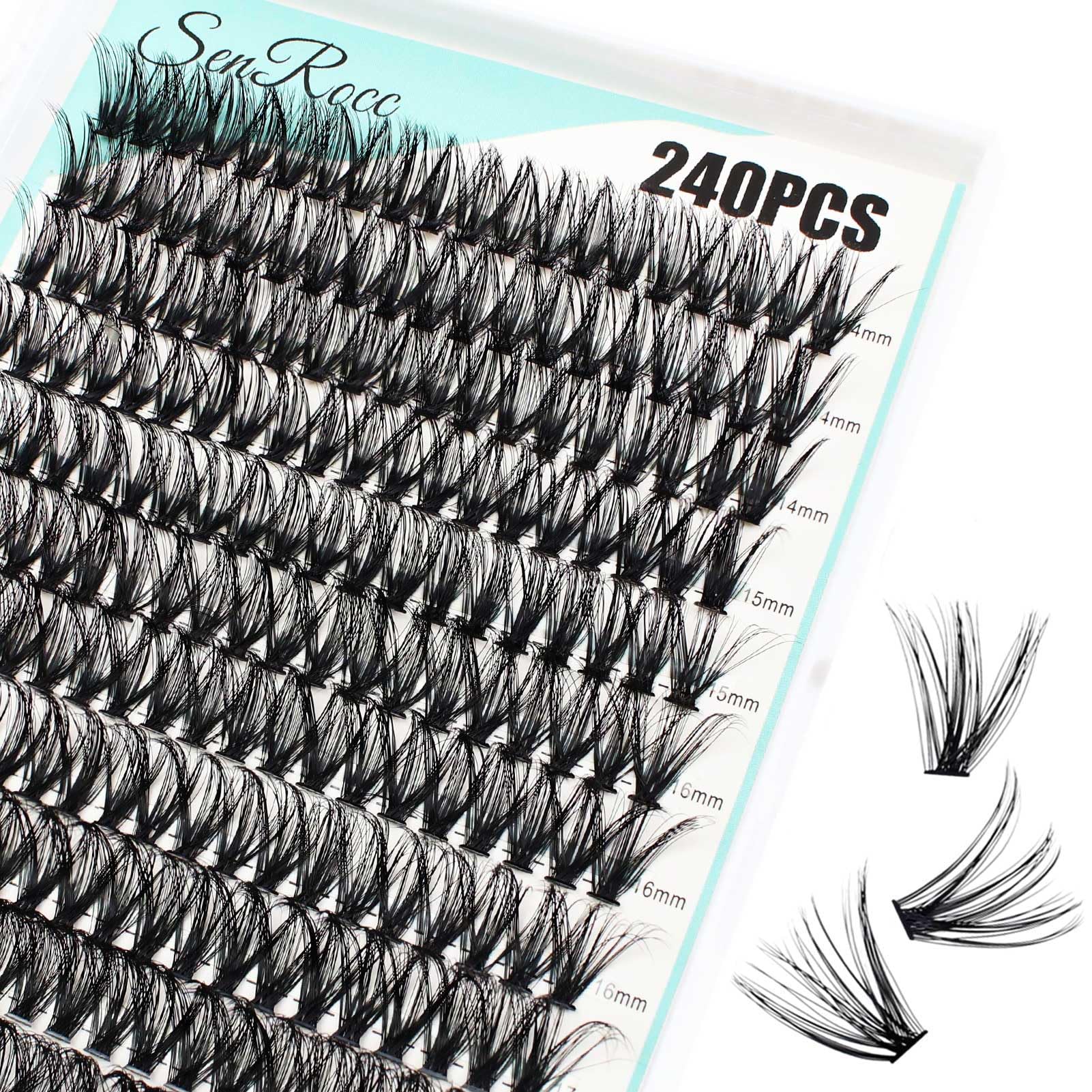 14-18mm 240pcs D Curl Cluster Lashes for Natural Volume Look | DIY Eyelash Extension Kit | Mixed Length Individual Lash Clusters (0.07mm Thickness) | Perfect for Bridal, Party & Everyday Glam Makeup