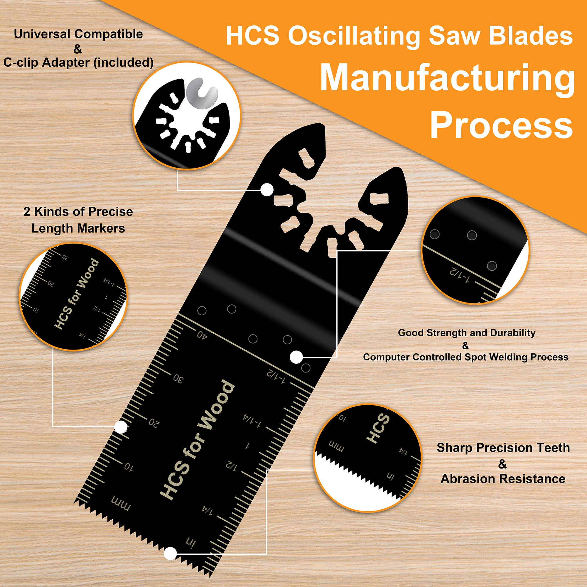 50 Pack Universal Quick Release Oscillating Saw Blades Kit - Multi Tool Blades & Sanding Set Compatible with Black & Decker, Porter Cable, Dewalt, Chicago Rockwell, Craftsman - Perfect for Woodworking, Flooring, Drywall & DIY Home Renovation Projects