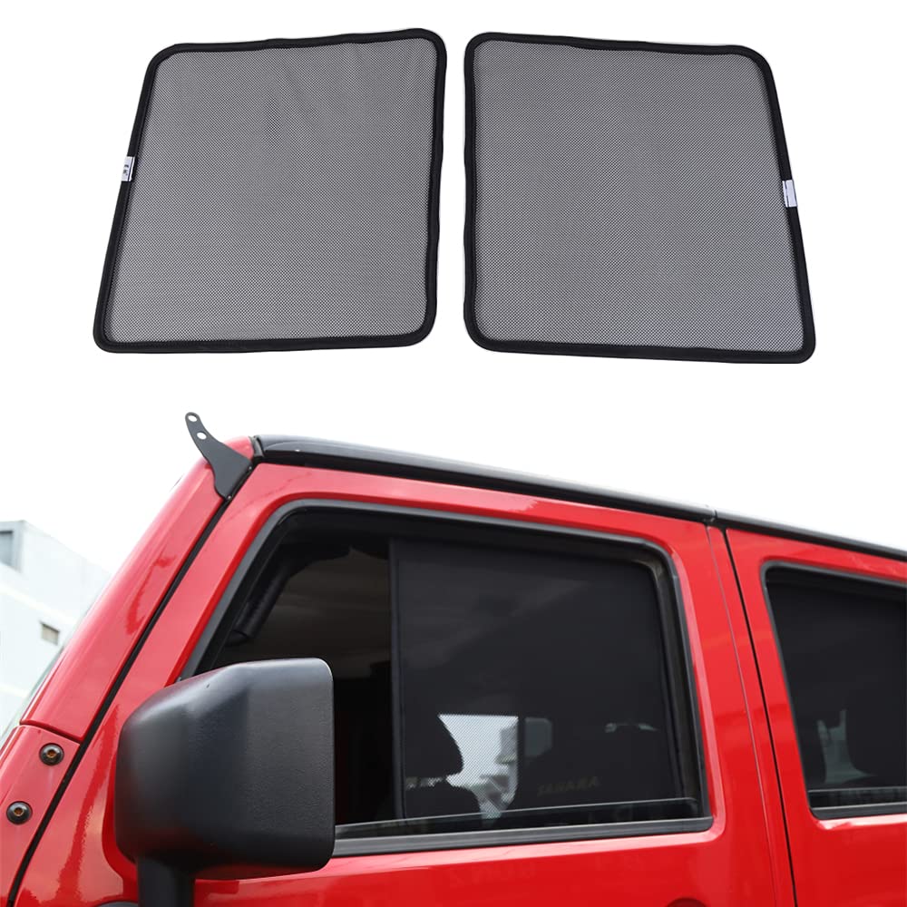 Jeep Wrangler JK Sunshade (2007-2017) - Black Mesh UV Protection Front Door Side Window Cover | Car Interior Accessories for Sun Protection & Privacy | Perfect for Off-Roading, Camping & Daily Commute