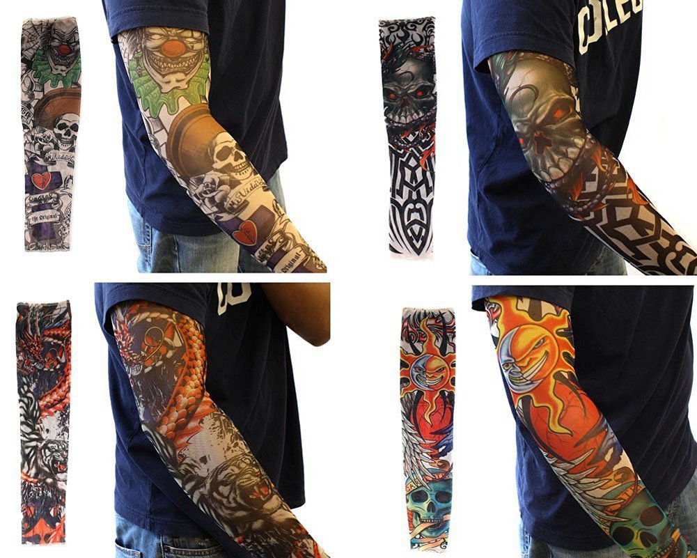 10 Pack Fake Temporary Tattoo Sleeves - Waterproof Arm Stockings with Tribal, Dragon & Skull Designs | Costume Party, Halloween & Cosplay Accessories