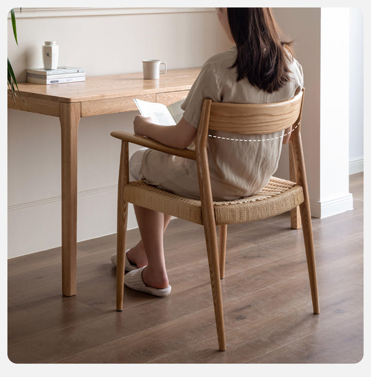 Solid Oak Wood Rope Woven Armchair - Handcrafted Leisure Chair for Living Room, Patio & Garden - Perfect for Relaxing, Reading & Outdoor Lounging