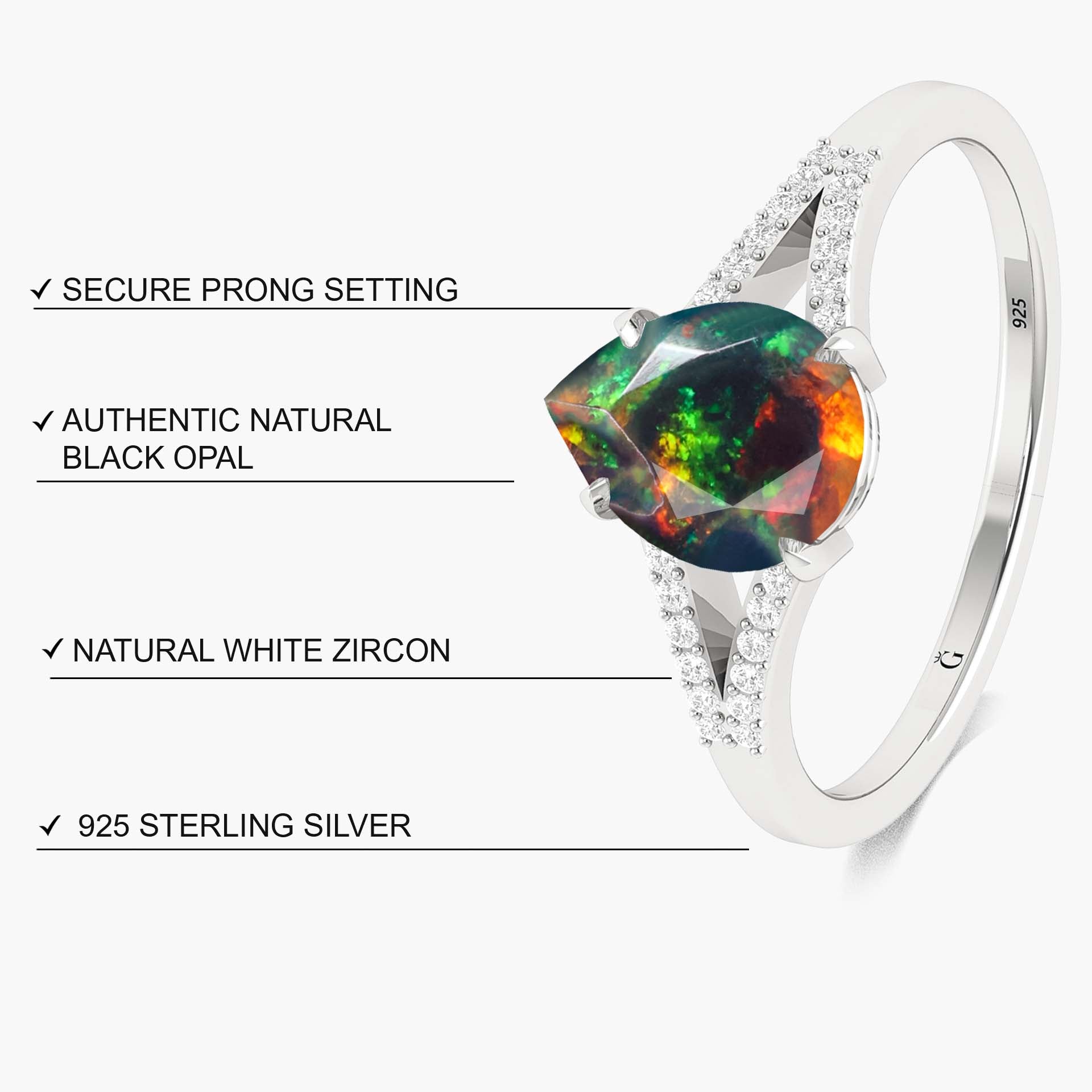 Natural Black Fire Opal Wedding & Engagement Ring for Women – Elegant Gemstone Jewelry for Brides, Anniversaries & Special Occasions