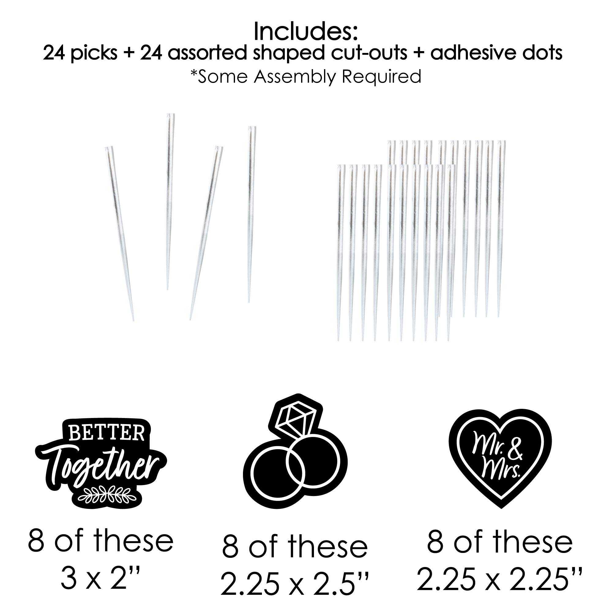 Mr. and Mrs. Dessert Cupcake Toppers - Elegant Black & White Wedding Cake Decorations (Set of 24) - Perfect for Bridal Showers, Anniversary Parties & Romantic Celebrations