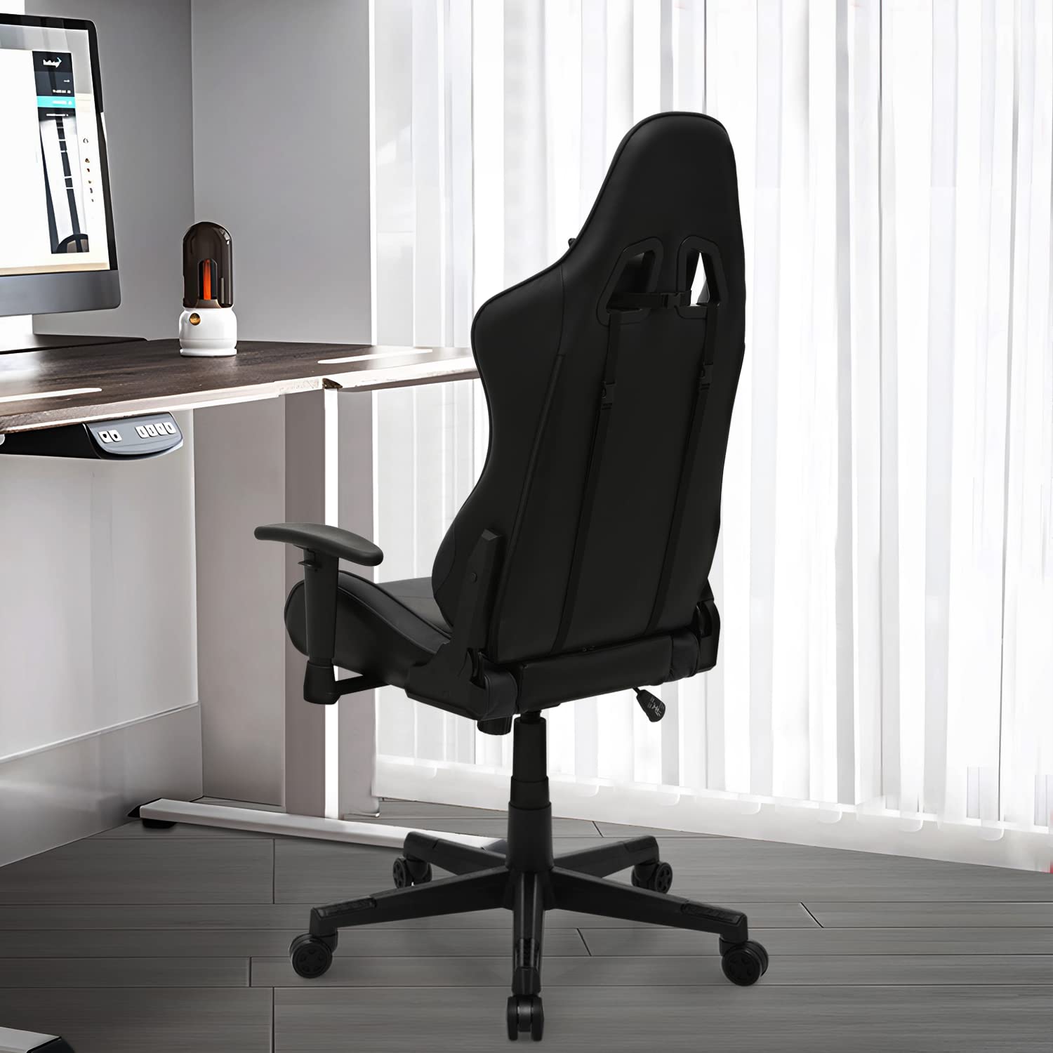 MoNiBloom Ergonomic Gaming Chair - High Back Office Chair with Adjustable Headrest & Lumbar Support, PU Leather Racing Style Computer Chair with Height Adjustment & Recline Function for Adults & Teens (Black) - Perfect for Home Office, Gaming Setup & Workstation Comfort