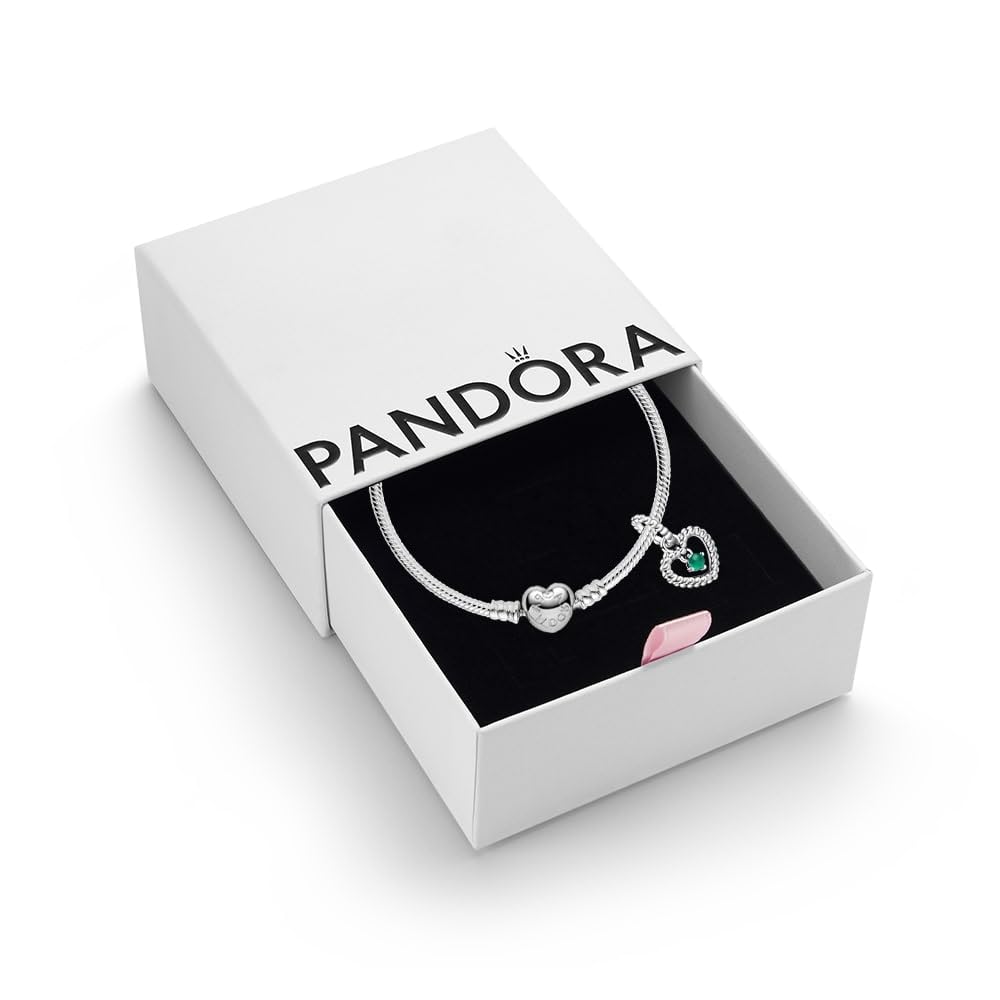 Pandora Birthstone Dangle Charm & Bracelet Set - Sterling Silver Women's Jewelry with Heart Clasp Snake Chain & Gift Box | Perfect Birthday Gift, Anniversary Present, or Mother's Day Jewelry