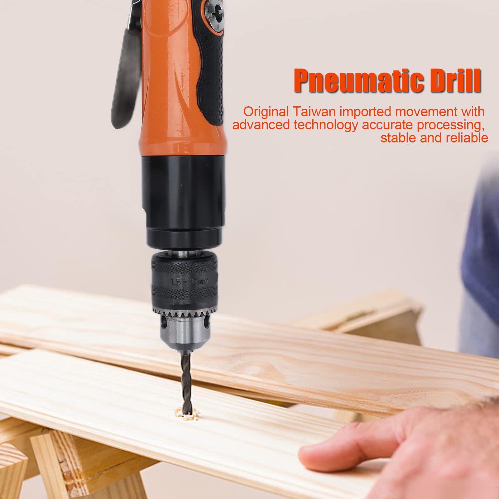 3/8 Inch KP-555A Reversible Pneumatic Drill Kit - Adjustable Speed Air Drill Machine for Metalworking, Woodworking & Automotive Repair | Professional Pneumatic Tools for Industrial & DIY Projects