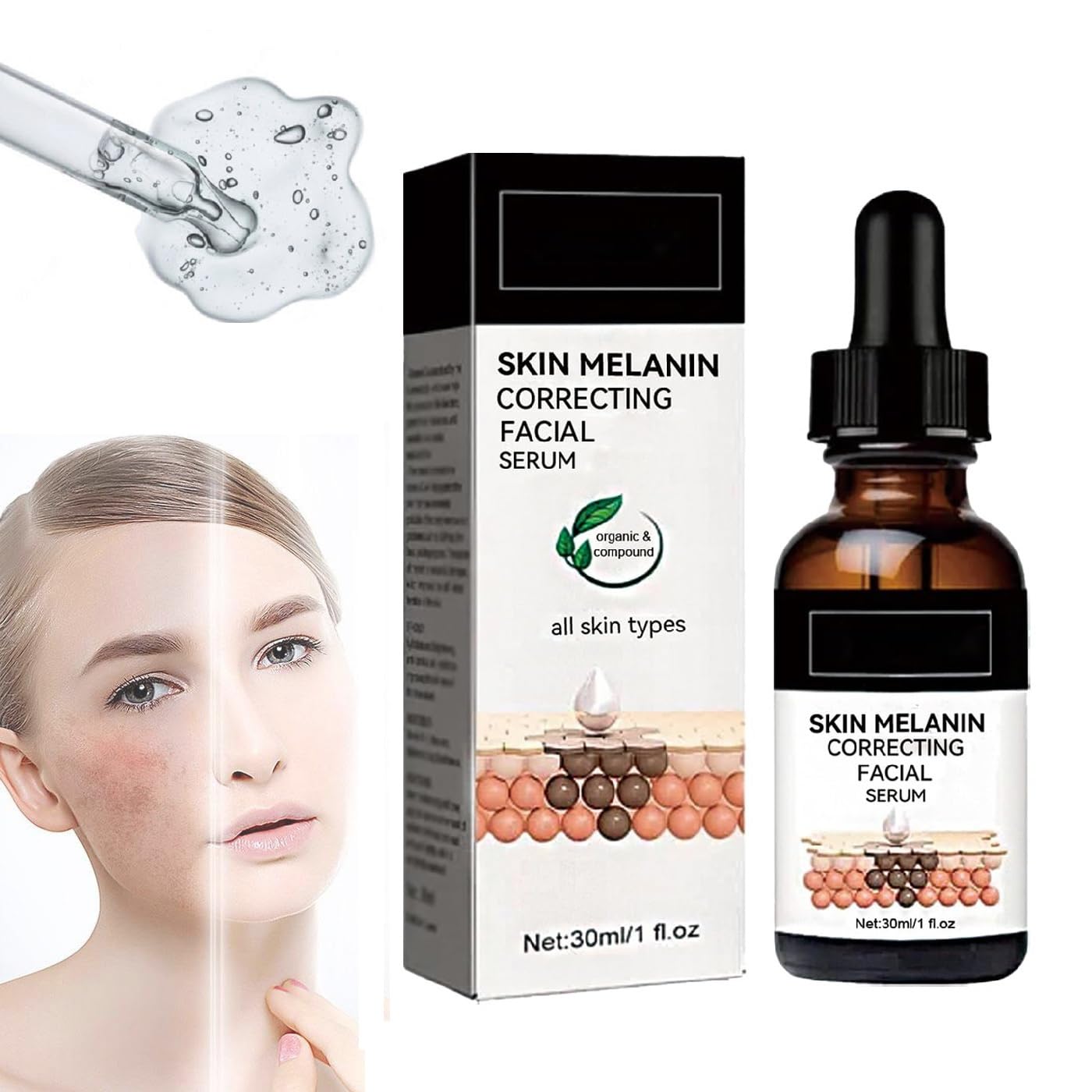 Melanclear Advanced Dark Spot Corrector & Anti-Aging Facial Serum - Collagen Boosting, Moisturizing & Brightening Daily Face Treatment (1PC) - Perfect for Morning/Night Skincare Routine & Hyperpigmentation Care