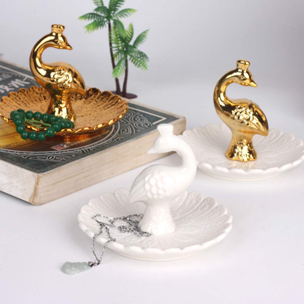 DOITOOL White Porcelain Peacock Ring Dish - Elegant Jewelry Holder & Earrings Storage Tray for Women | Perfect for Vanity, Bathroom, and Gift Giving