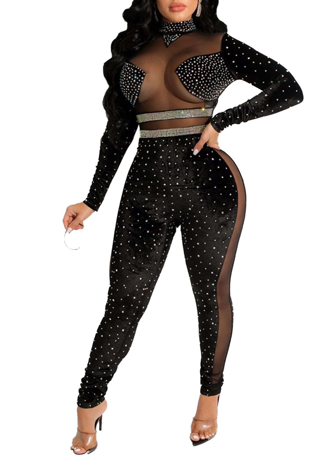 Elegant Women's Long Sleeve Sequin Mesh Jumpsuit - Autumn Winter Fashion Romper with Straight Leg Pants | Perfect for Parties, Date Nights & Holiday Events