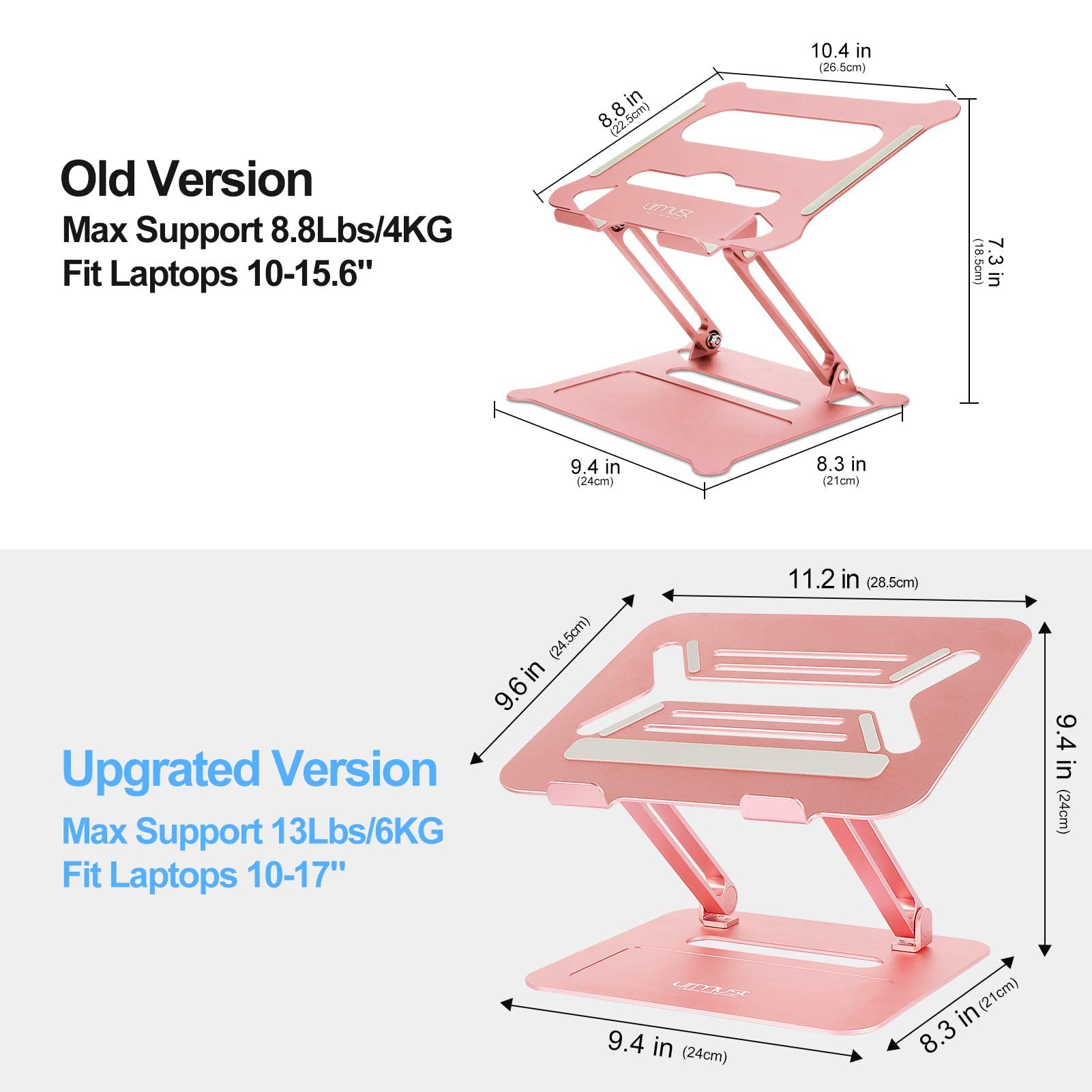 Urmust Adjustable Laptop Stand for Desk - Silver & Rose Gold 2-Pack Set | Ergonomic Computer Riser for Home Office, Gaming, and Workspace