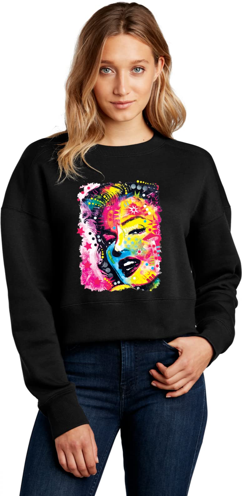 Vintage Marilyn Monroe Print Women's Crop Sweatshirt - Retro Fashion Pullover for Casual Wear, Street Style & Music Festival Outfits