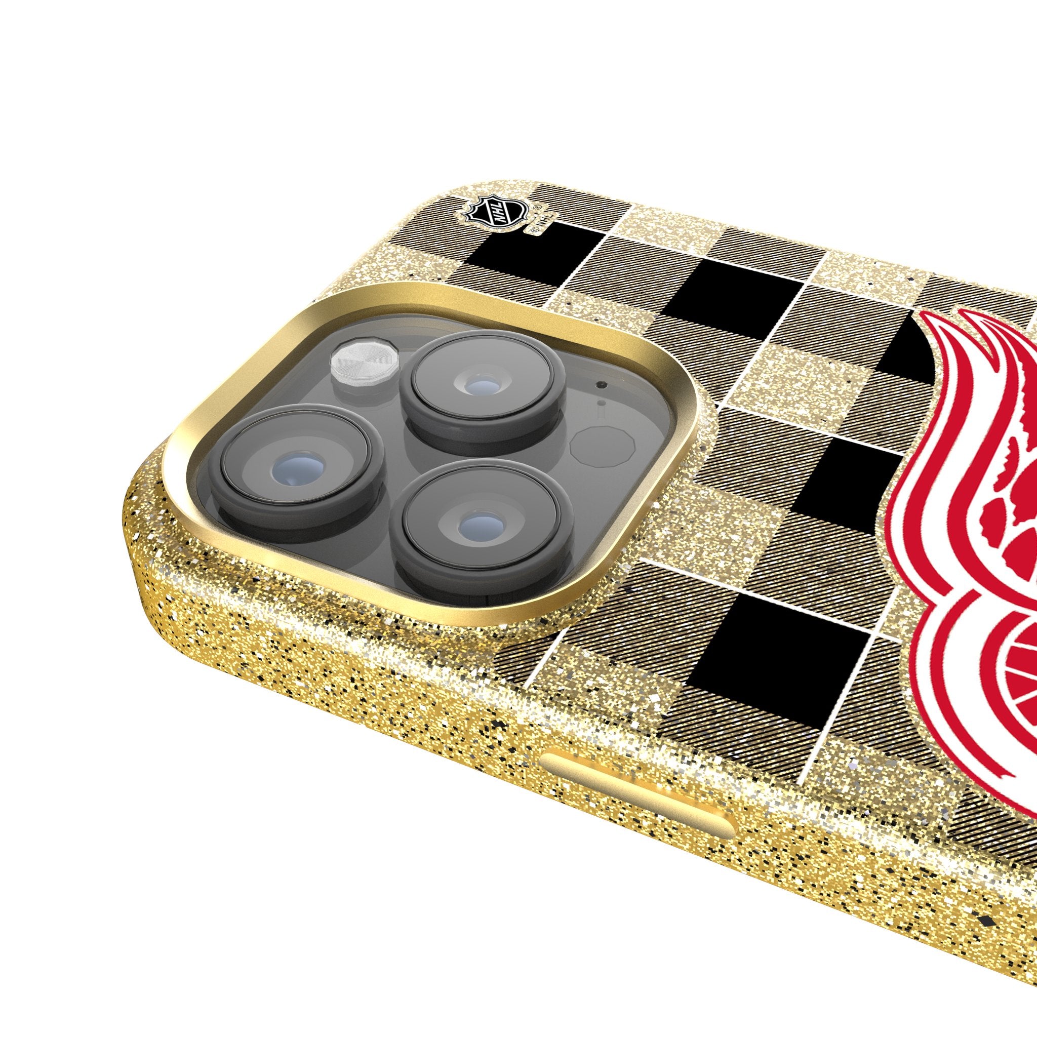 Detroit Red Wings Plaid Bling Phone Case for iPhone & Samsung - Stylish Rhinestone Hockey Team Design - Perfect for Games & Everyday Use