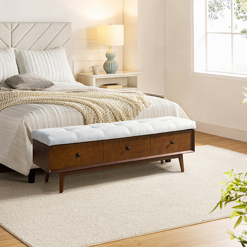 Cherry Wood Upholstered Flip Top Storage Bench with Cushion - Stylish Ottoman for Entryway, Living Room & Bedroom Storage