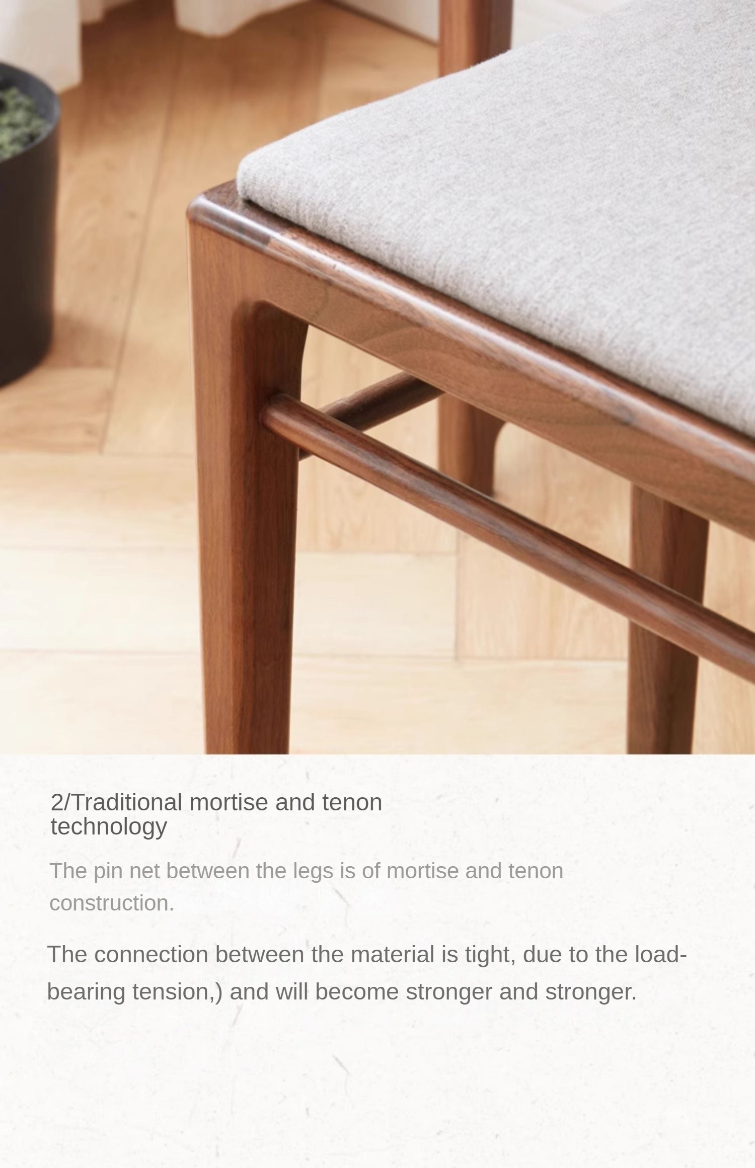 Solid Black Walnut Wood Makeup Stool - Durable & Stylish Vanity Seat for Bedroom, Bathroom, or Dressing Room