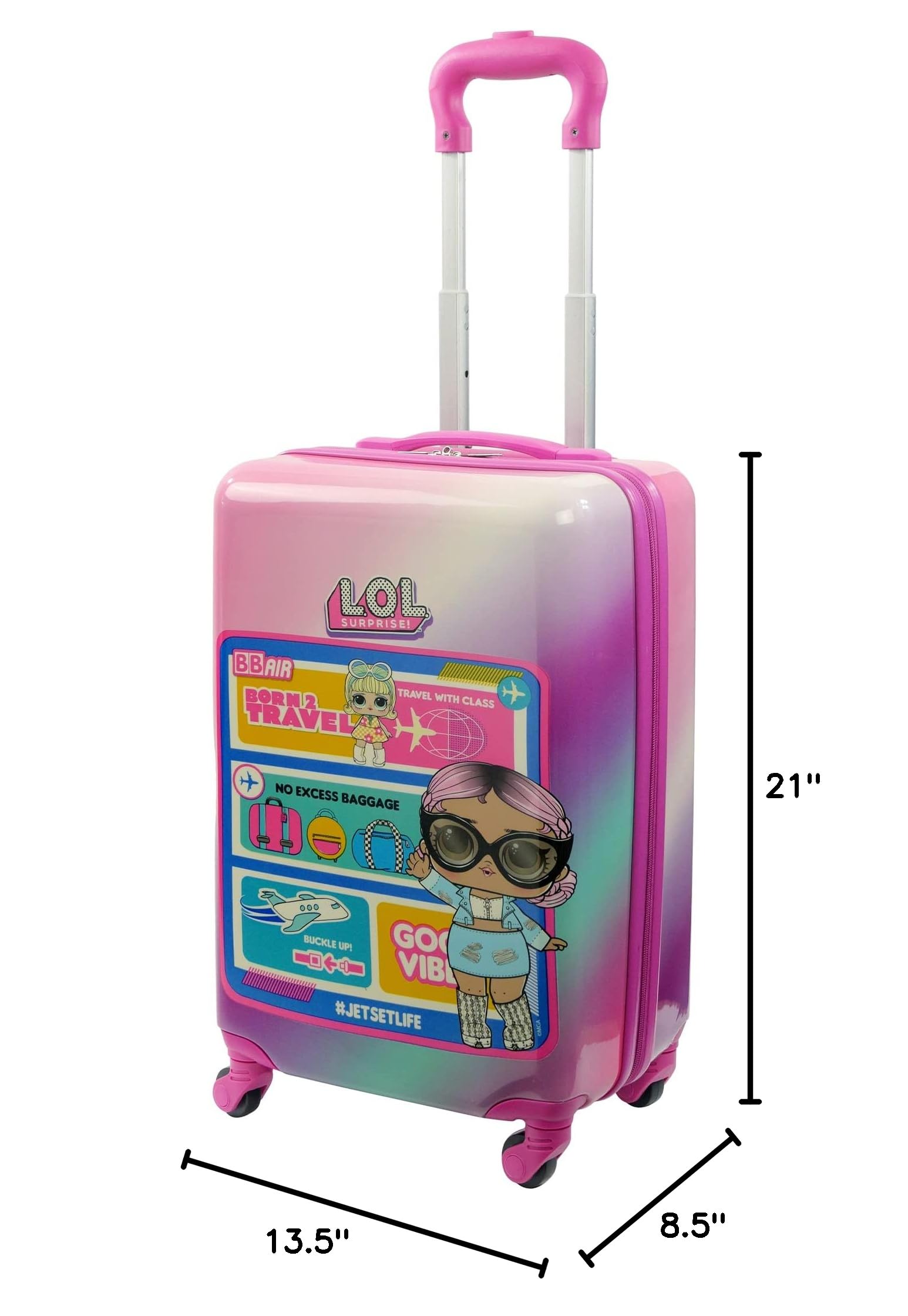 FUL Unisex Kids L.O.L Surprise Rolling Luggage - Durable Hardshell Carry-On Suitcase with 360° Spinner Wheels, Gradient Design - Perfect for Travel, Birthday Gifts & School Trips